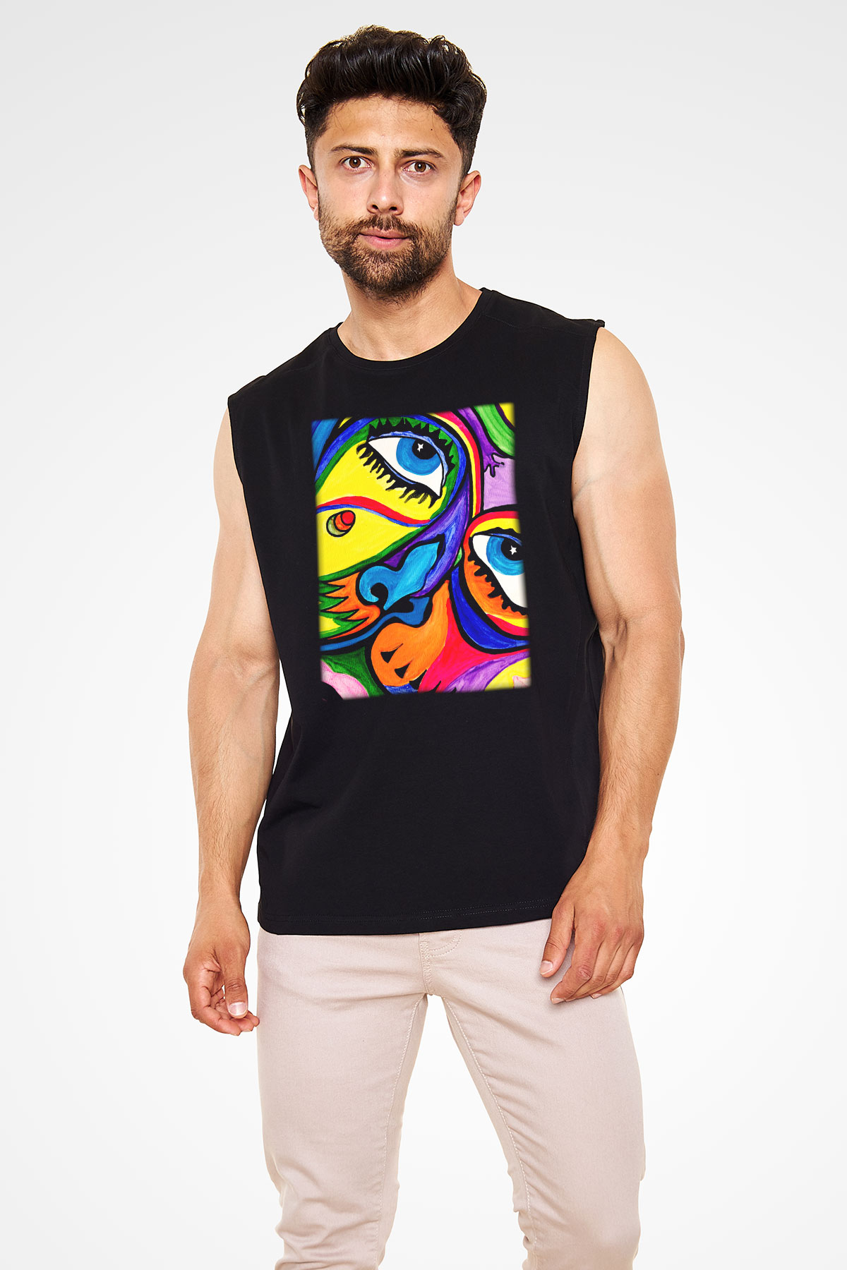 Şekil Siyah Unisex Kolsuz Tişört