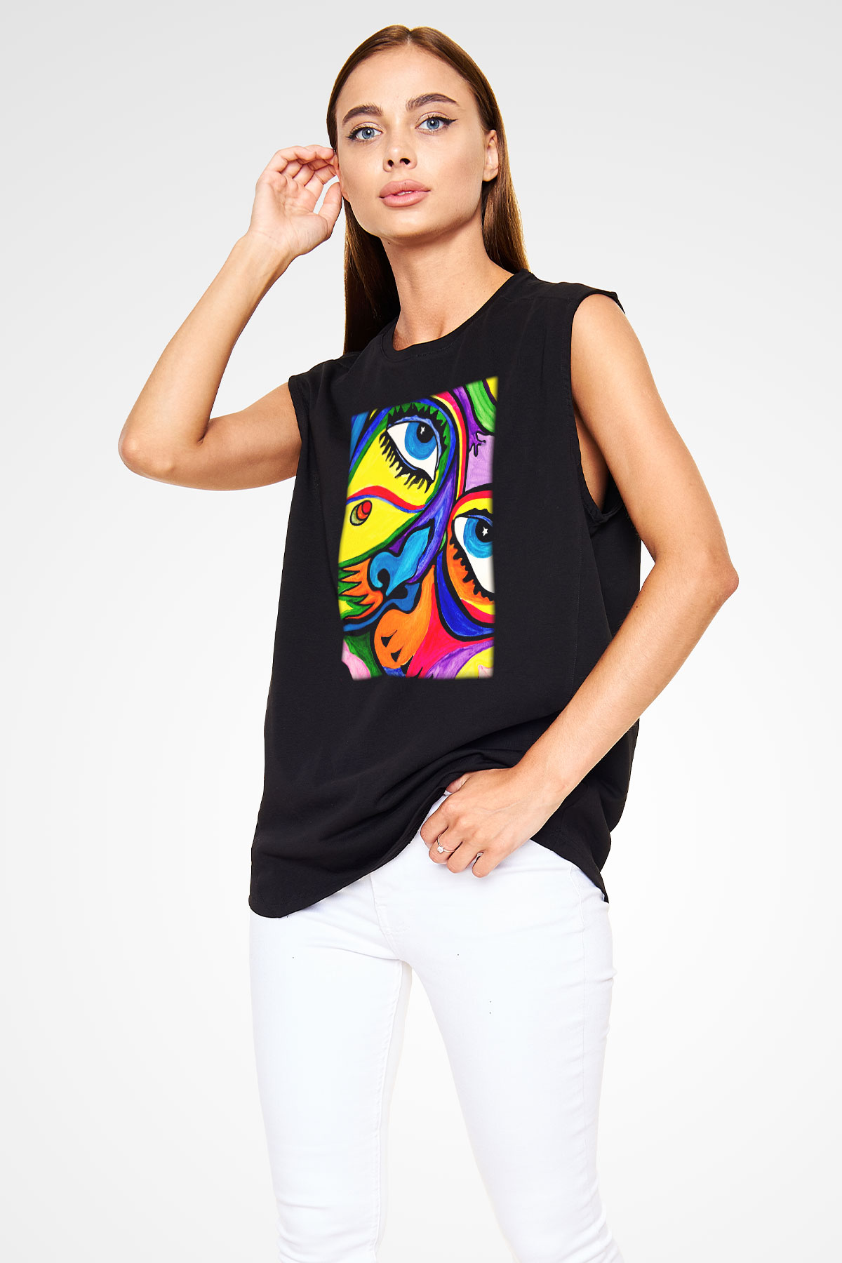 Şekil Siyah Unisex Kolsuz Tişört