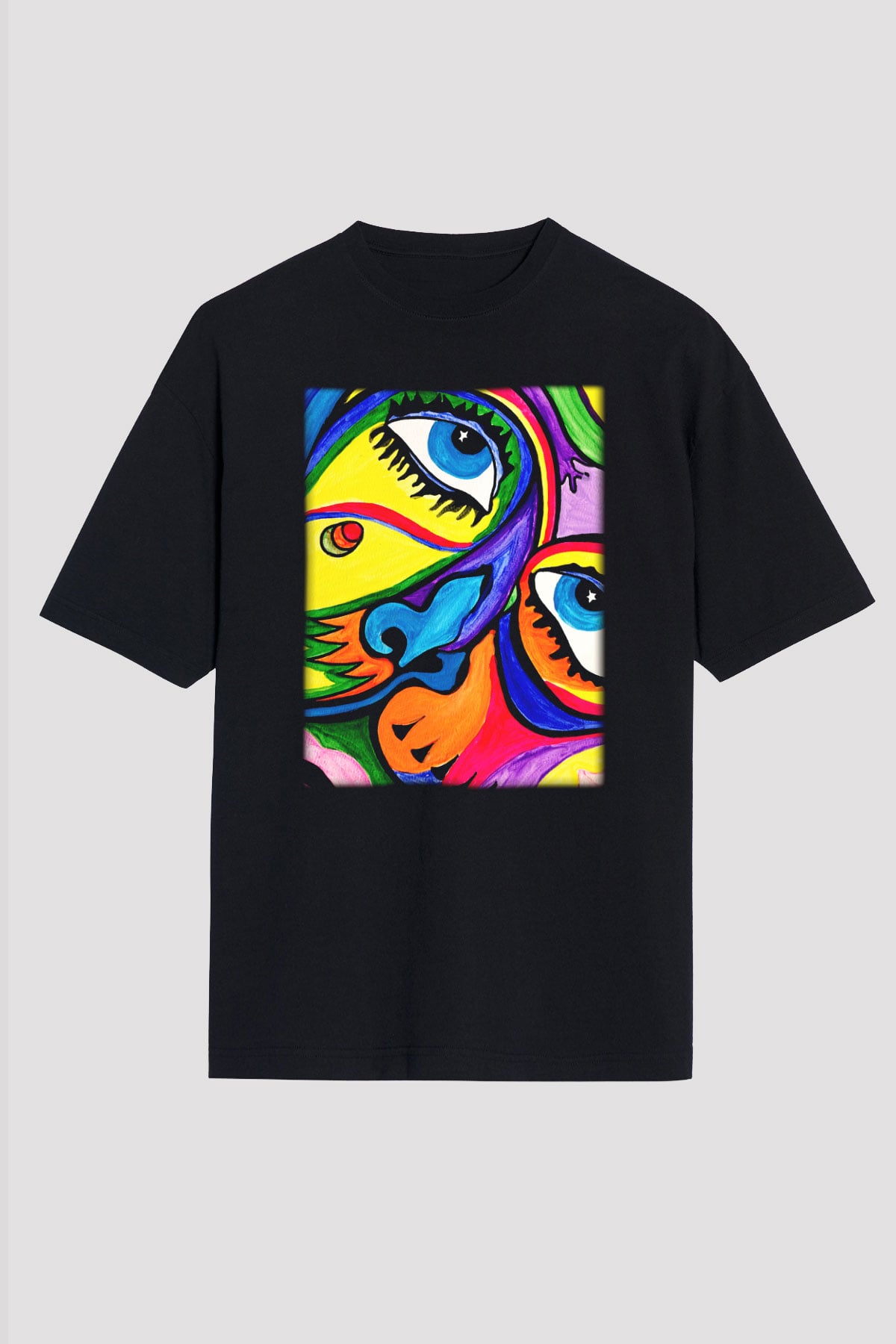 Şekil Siyah Unisex Oversize Tişört T-Shirt