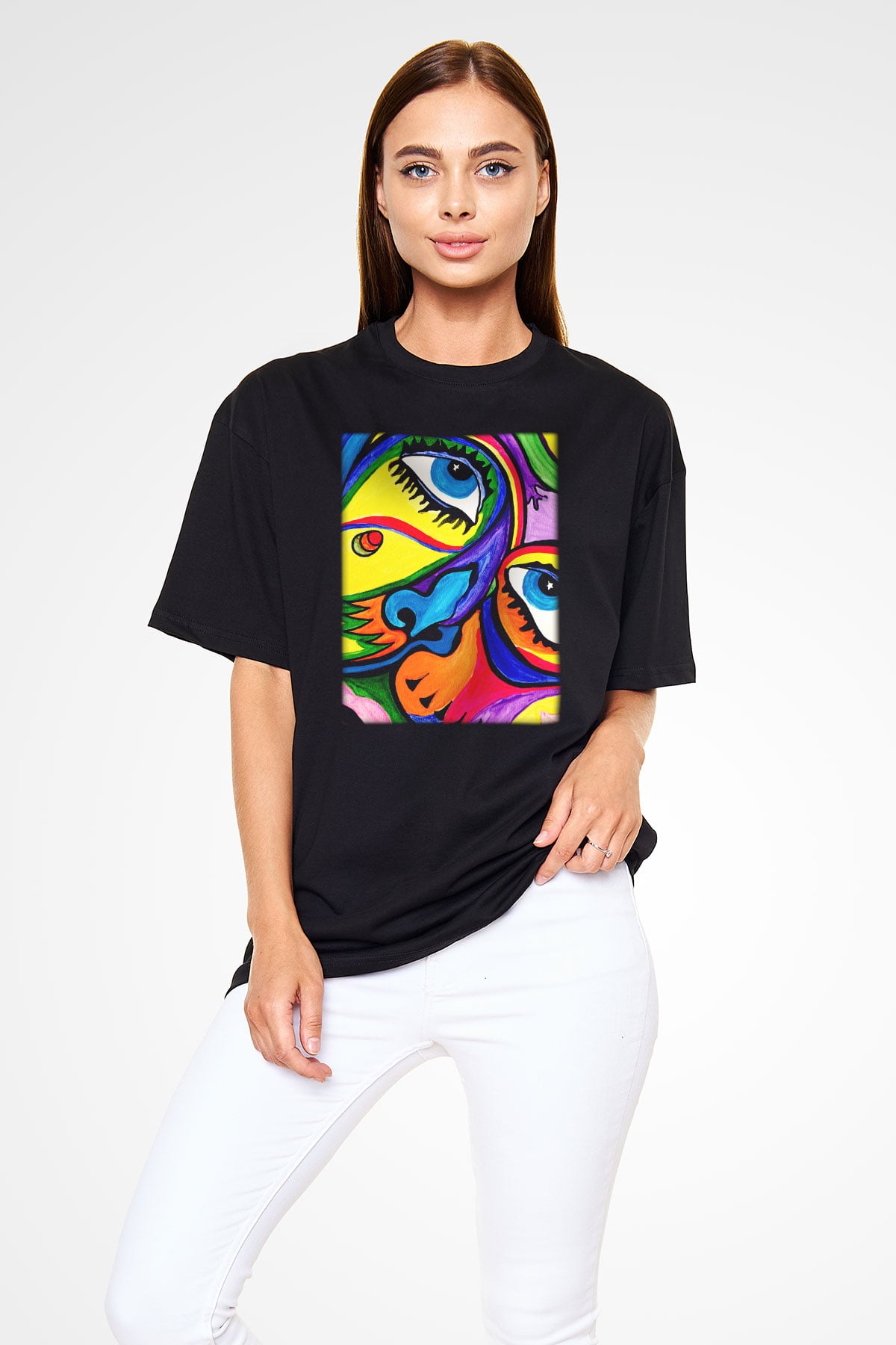 Şekil Siyah Unisex Oversize Tişört T-Shirt