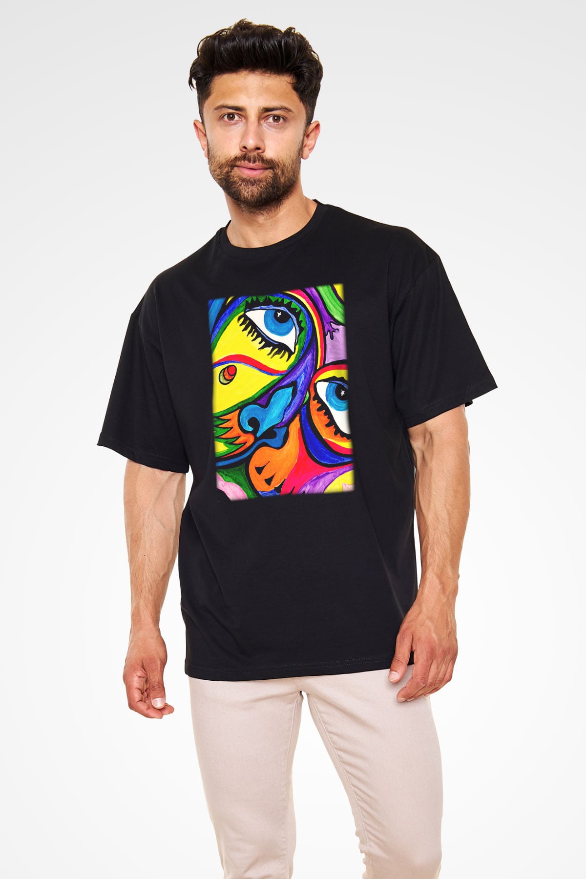 Şekil Siyah Unisex Oversize Tişört T-Shirt