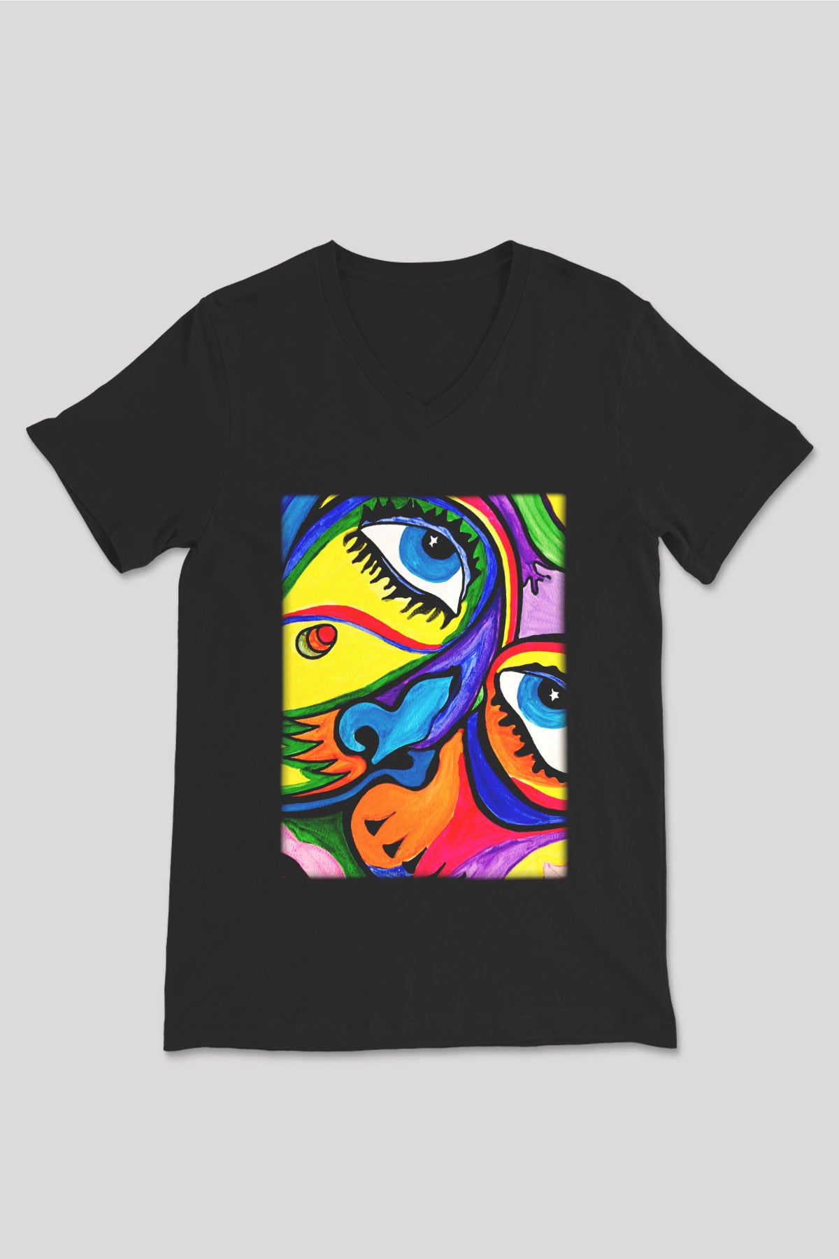 Şekil Siyah Unisex V Yaka Tişört T-Shirt