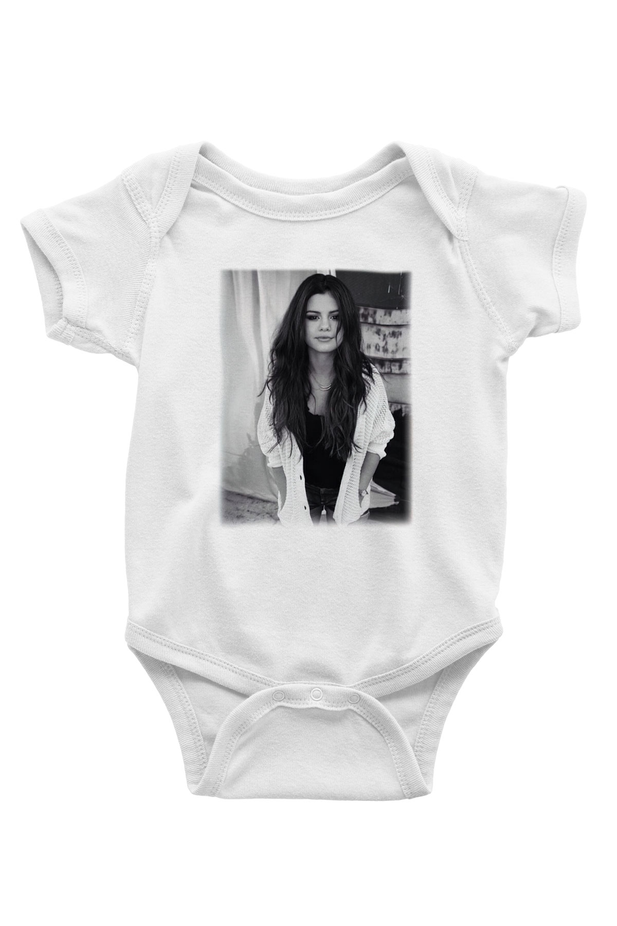 Selena Gomez Baskılı Beyaz Unisex Bebek Body - Zıbın