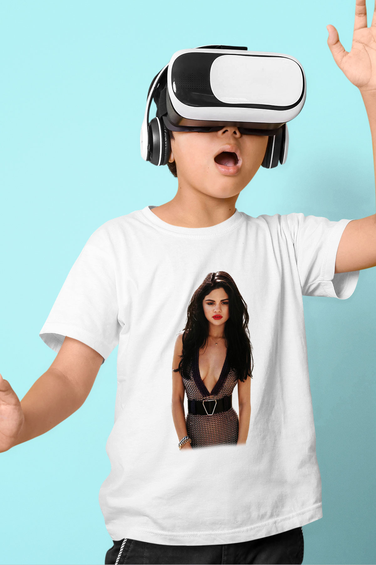 Selena Gomez Baskılı Beyaz Unisex Çocuk Tişört