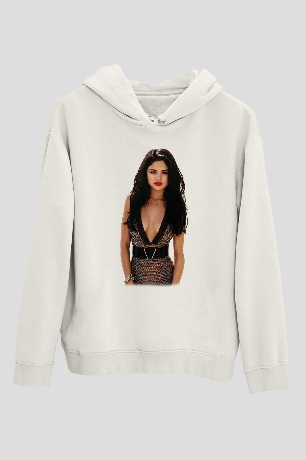 Selena Gomez Beyaz Unisex Kapşonlu Sweatshirt