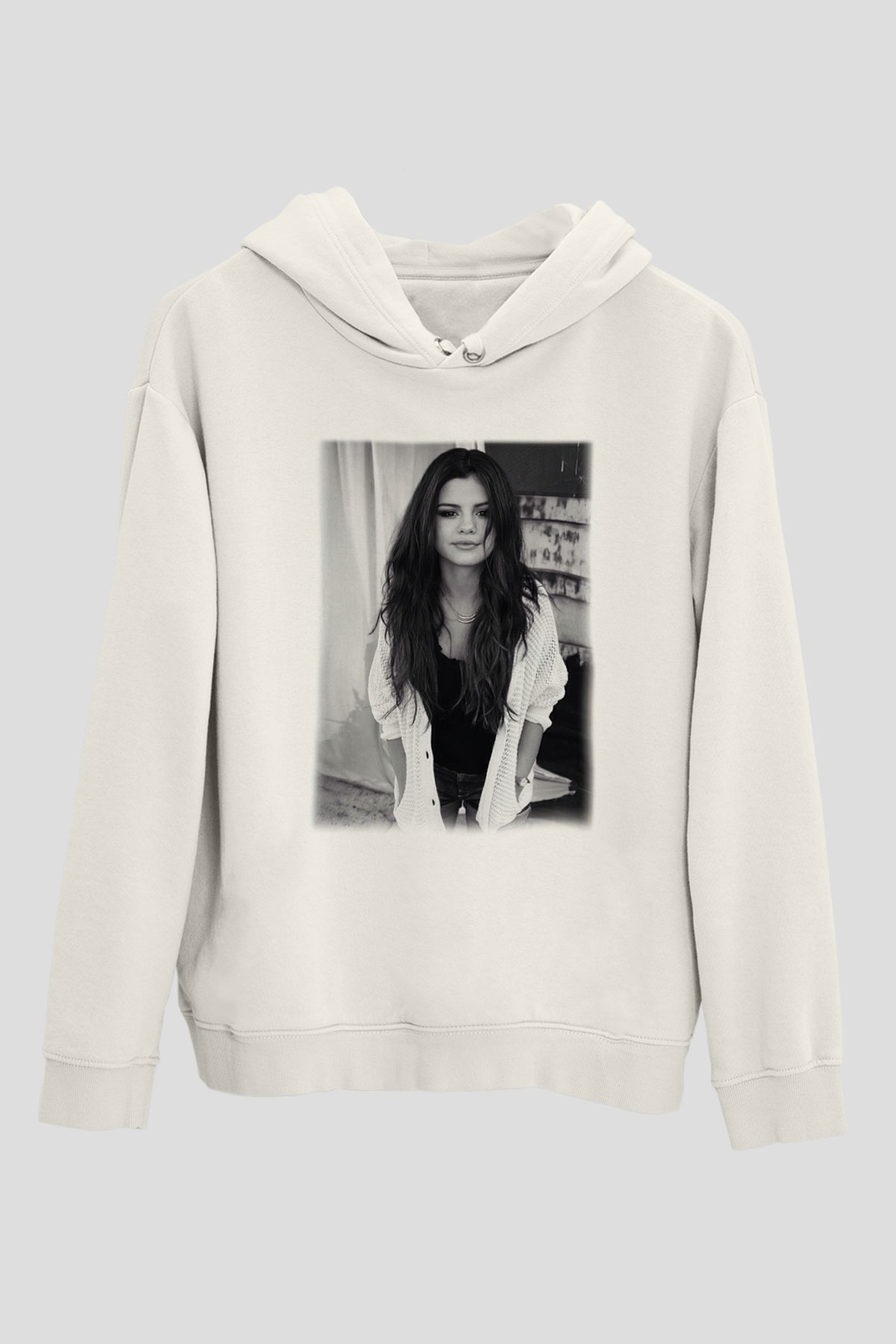 Selena Gomez Beyaz Unisex Kapşonlu Sweatshirt