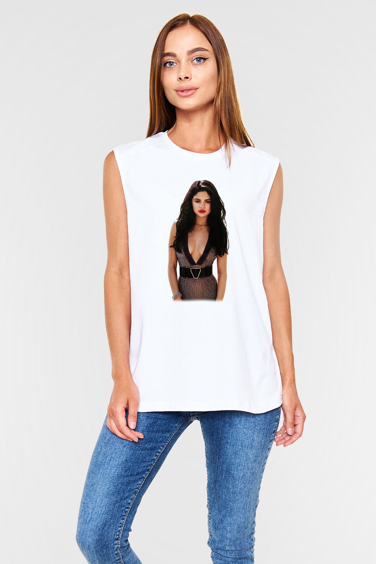 Selena Gomez Beyaz Unisex Kolsuz Tişört