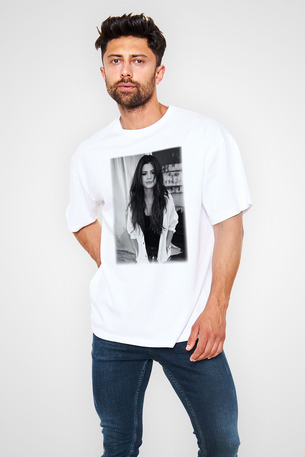 Selena Gomez Beyaz Unisex Oversize Tişört T-Shirt