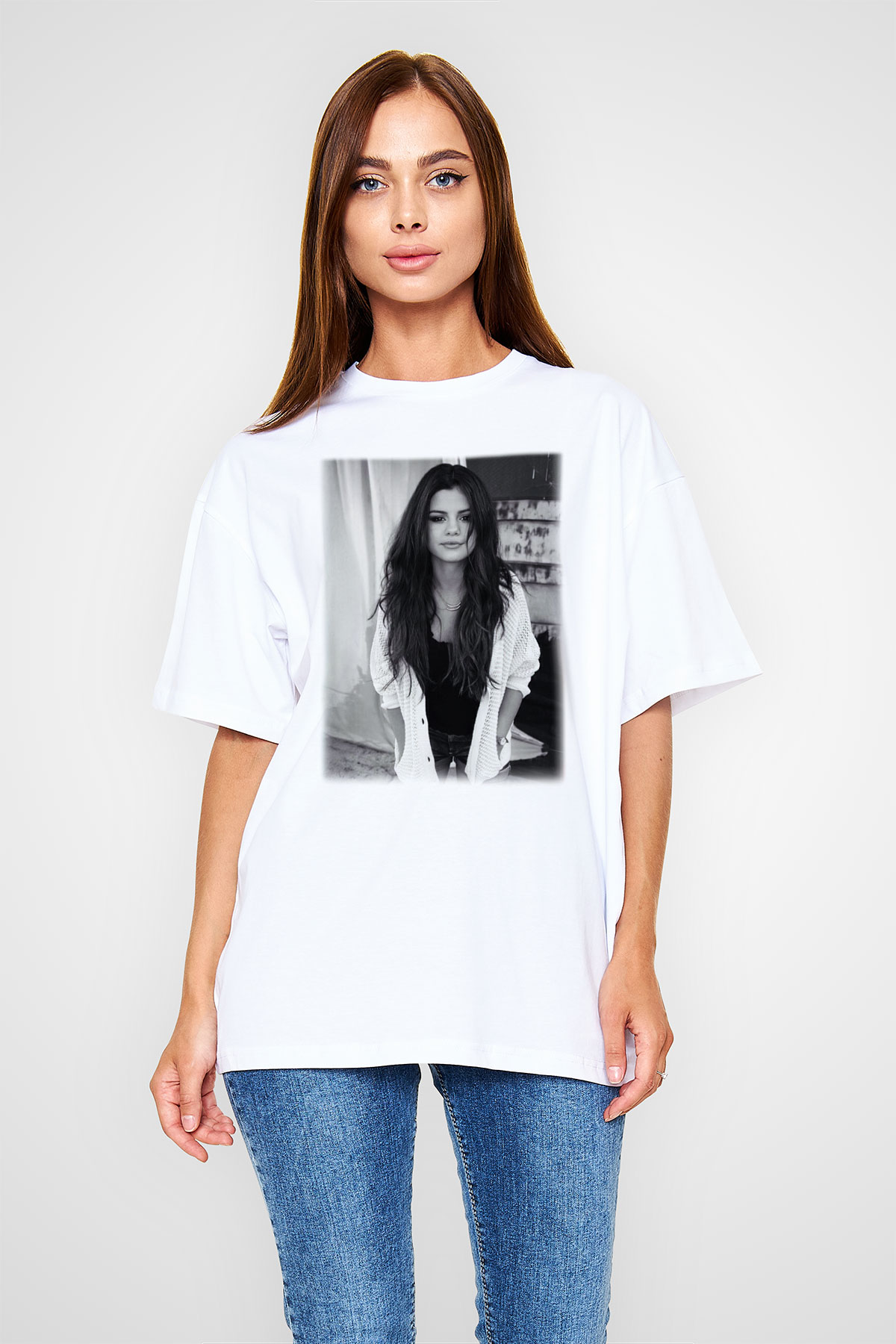 Selena Gomez Beyaz Unisex Oversize Tişört T-Shirt