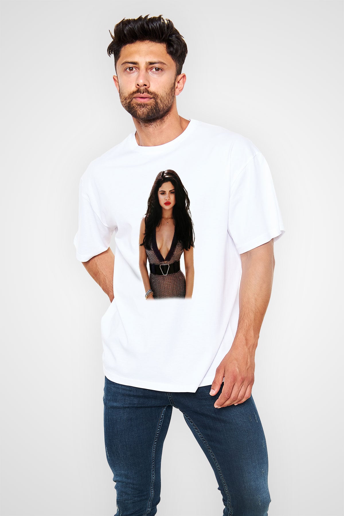 Selena Gomez Beyaz Unisex Oversize Tişört T-Shirt