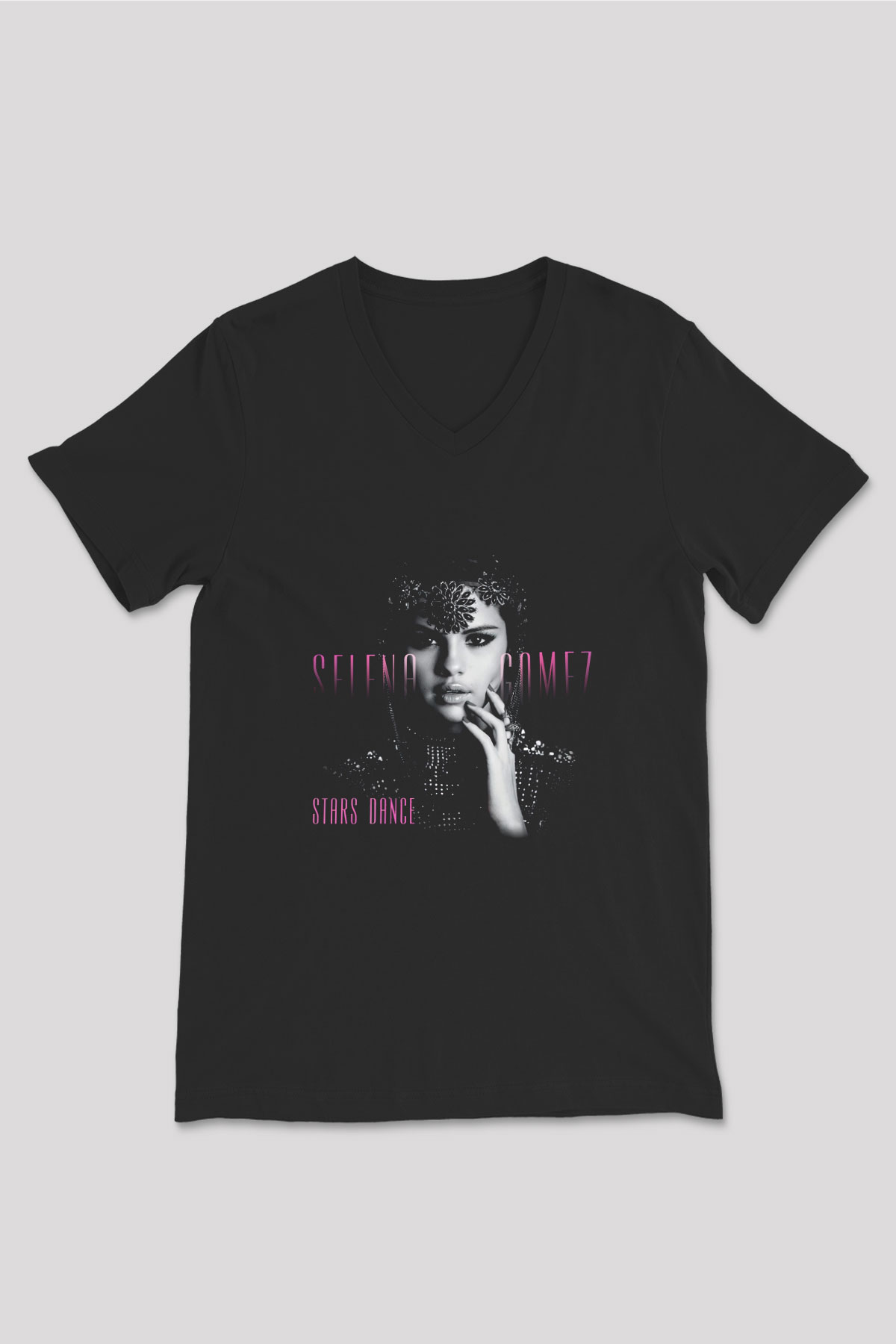 Selena Gomez Siyah Unisex V Yaka Tişört T-Shirt