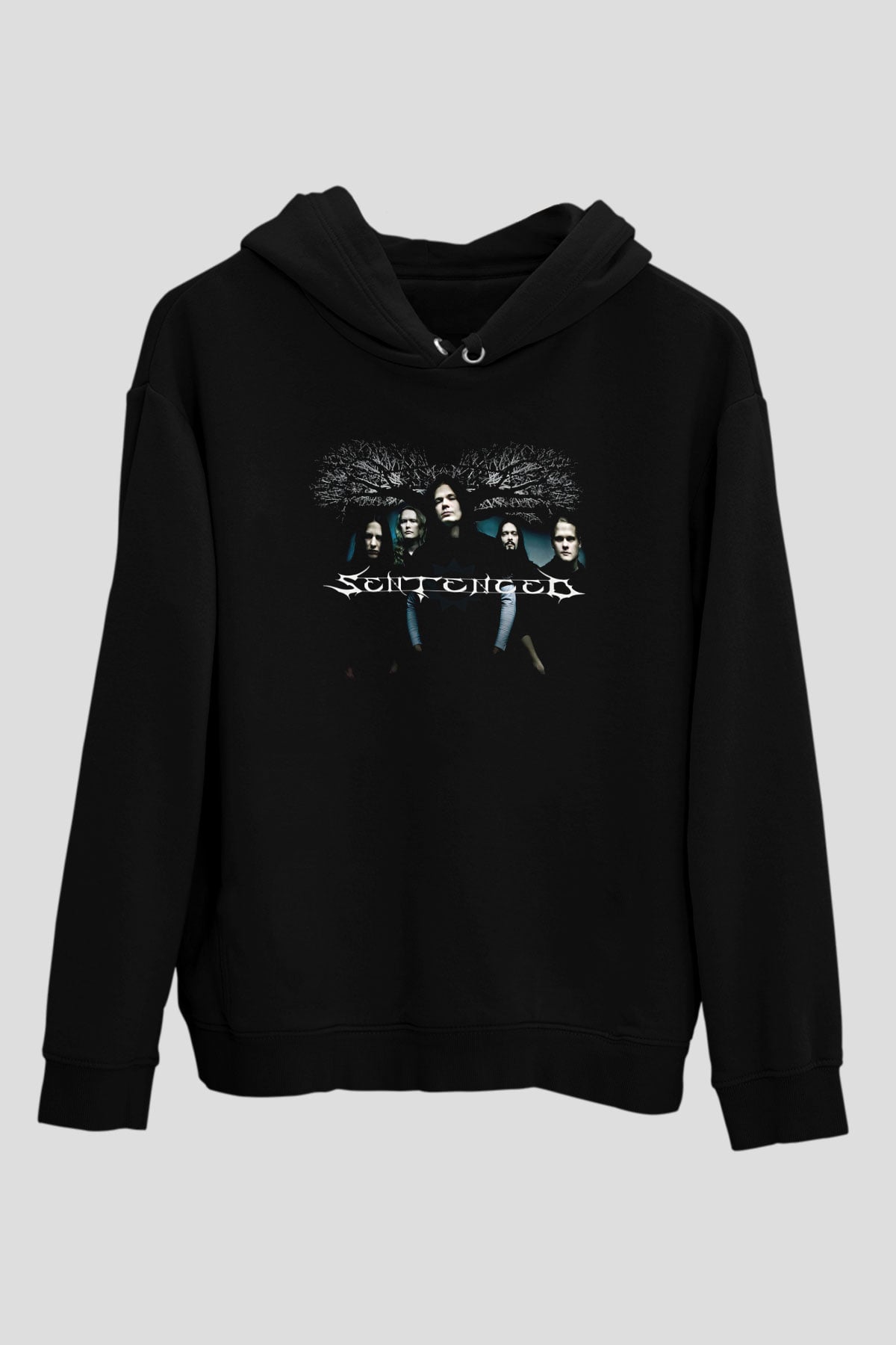 Sentenced Baskılı Unisex Siyah Kapüşonlu Sweatshirt