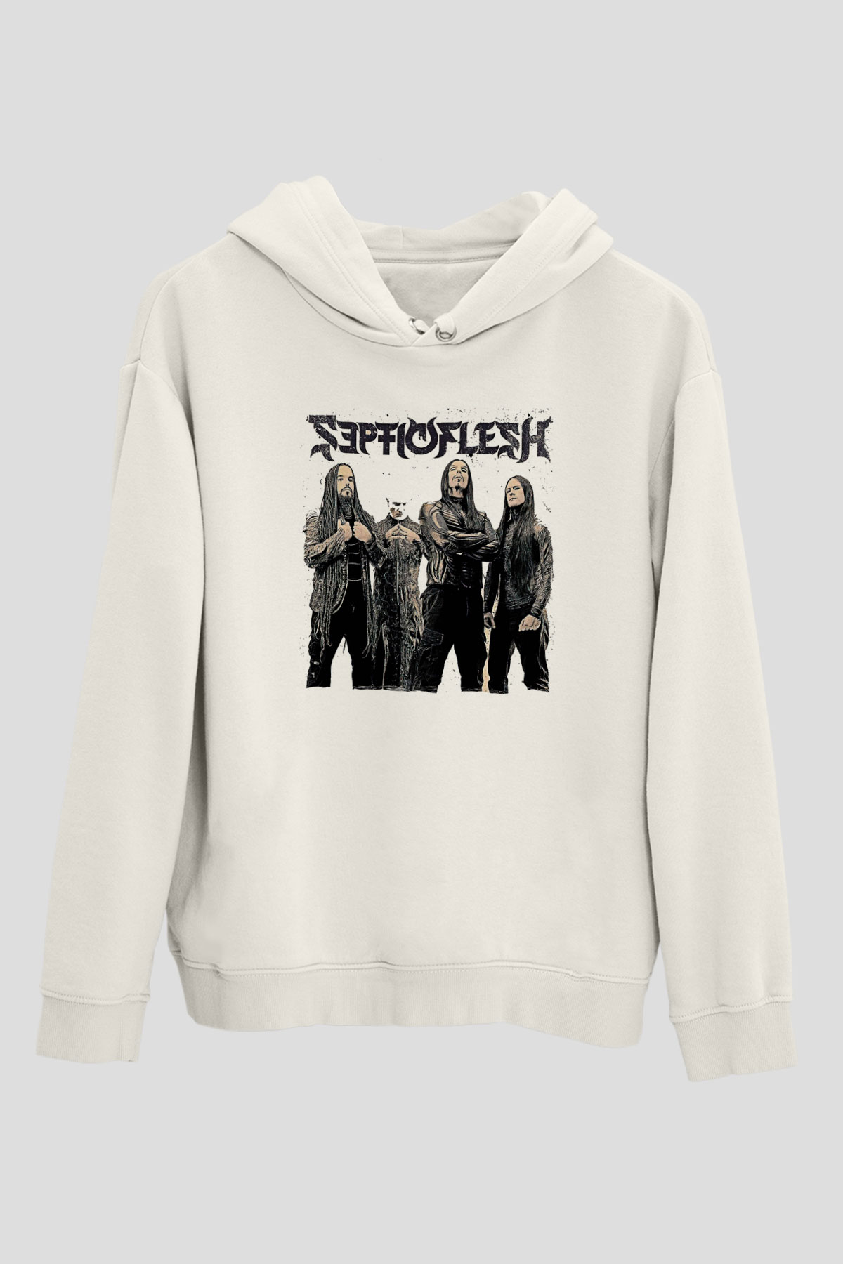 Septicflesh Baskılı Beyaz Unisex Kapüşonlu Sweatshirt