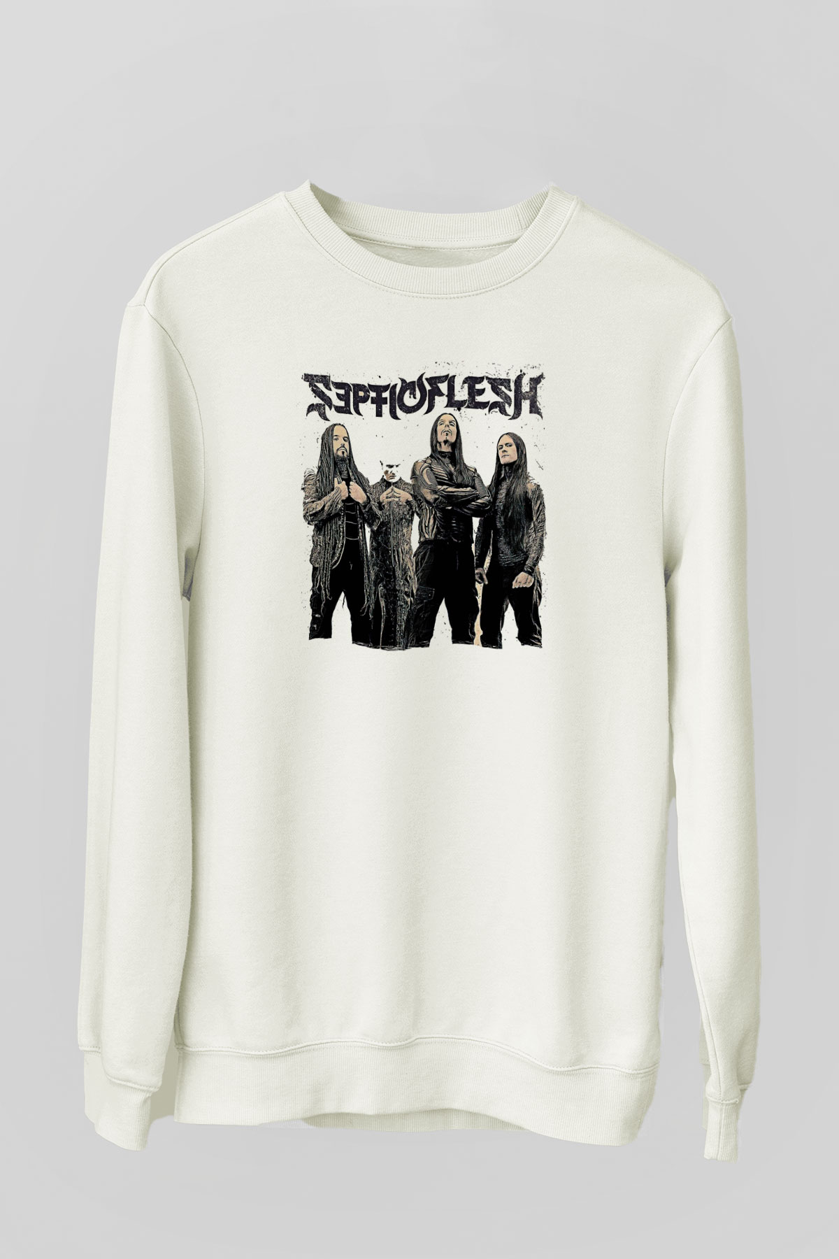 Septicflesh Baskılı Beyaz Unisex Sweatshirt