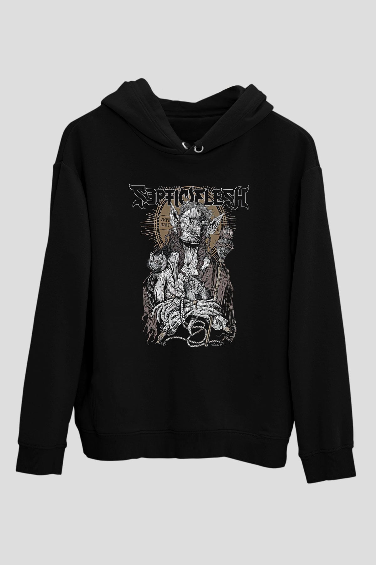 Septicflesh Baskılı Unisex Siyah Kapüşonlu Sweatshirt
