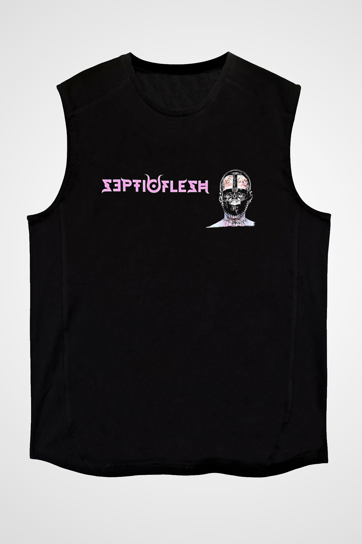 Septicflesh Baskılı Unisex Siyah Kolsuz Tişört - Tshirt