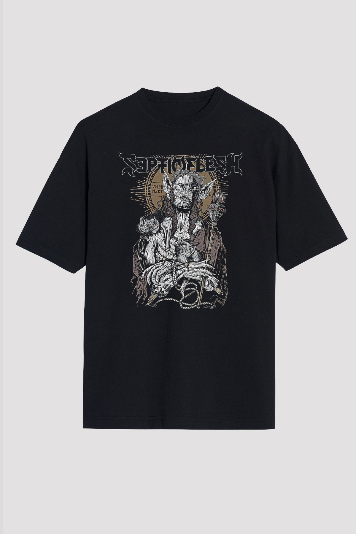 Septicflesh Baskılı Unisex Siyah Oversize Tişört - Tshirt