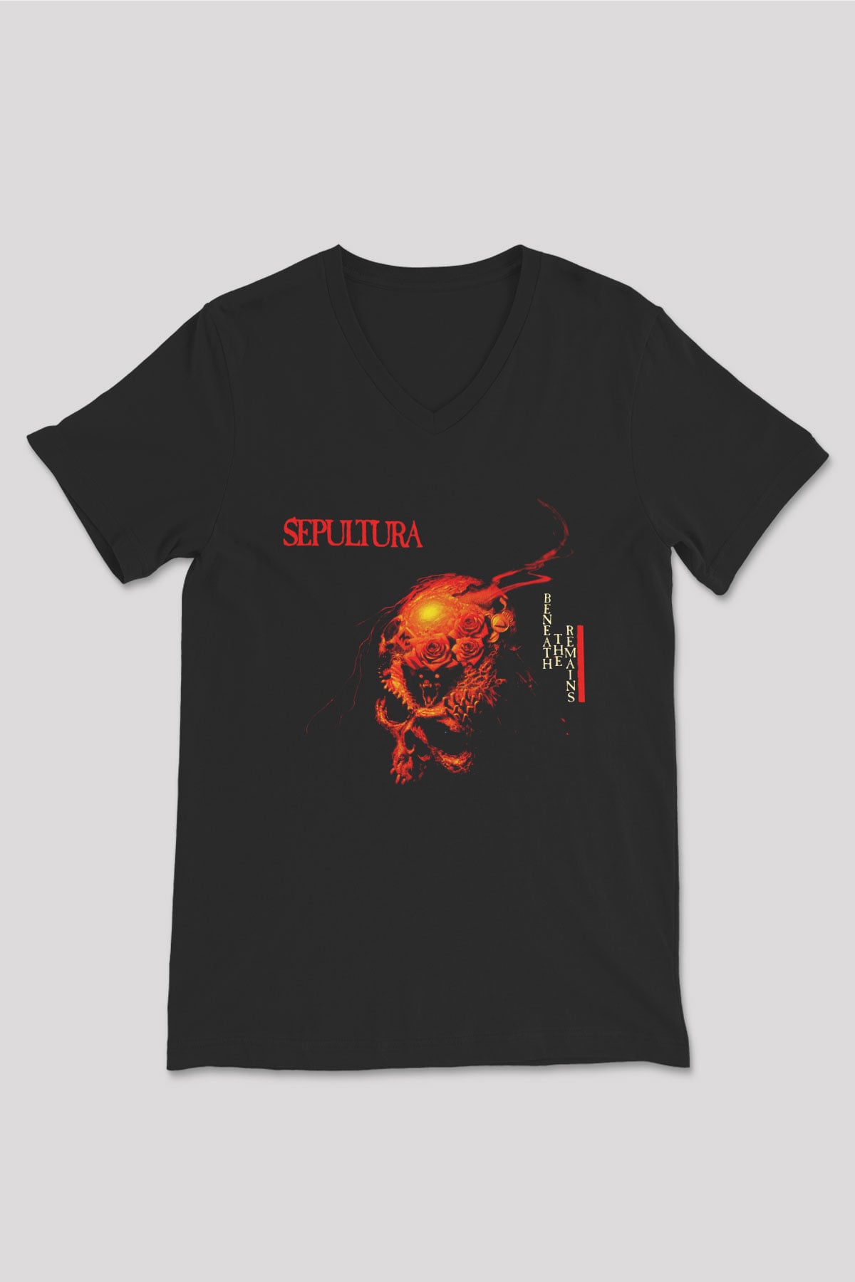 Sepultura Siyah Unisex V Yaka Tişört T-Shirt