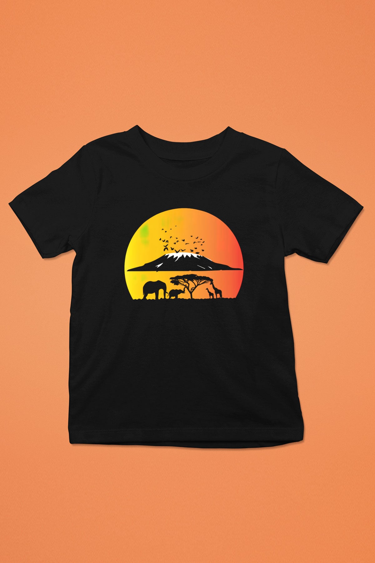 Serengeti Milli Park Baskılı Siyah Unisex Çocuk Tişört