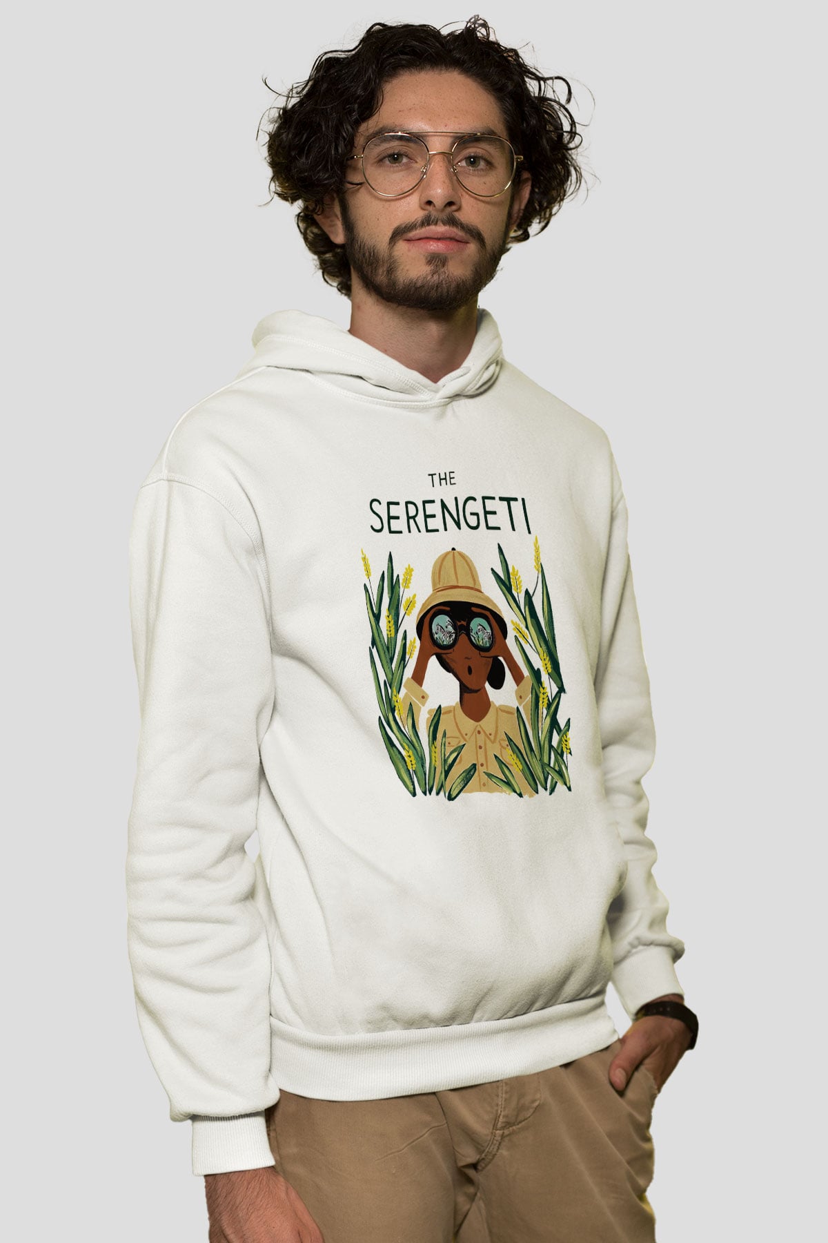 Serengeti Milli Park Beyaz Unisex Kapşonlu Sweatshirt