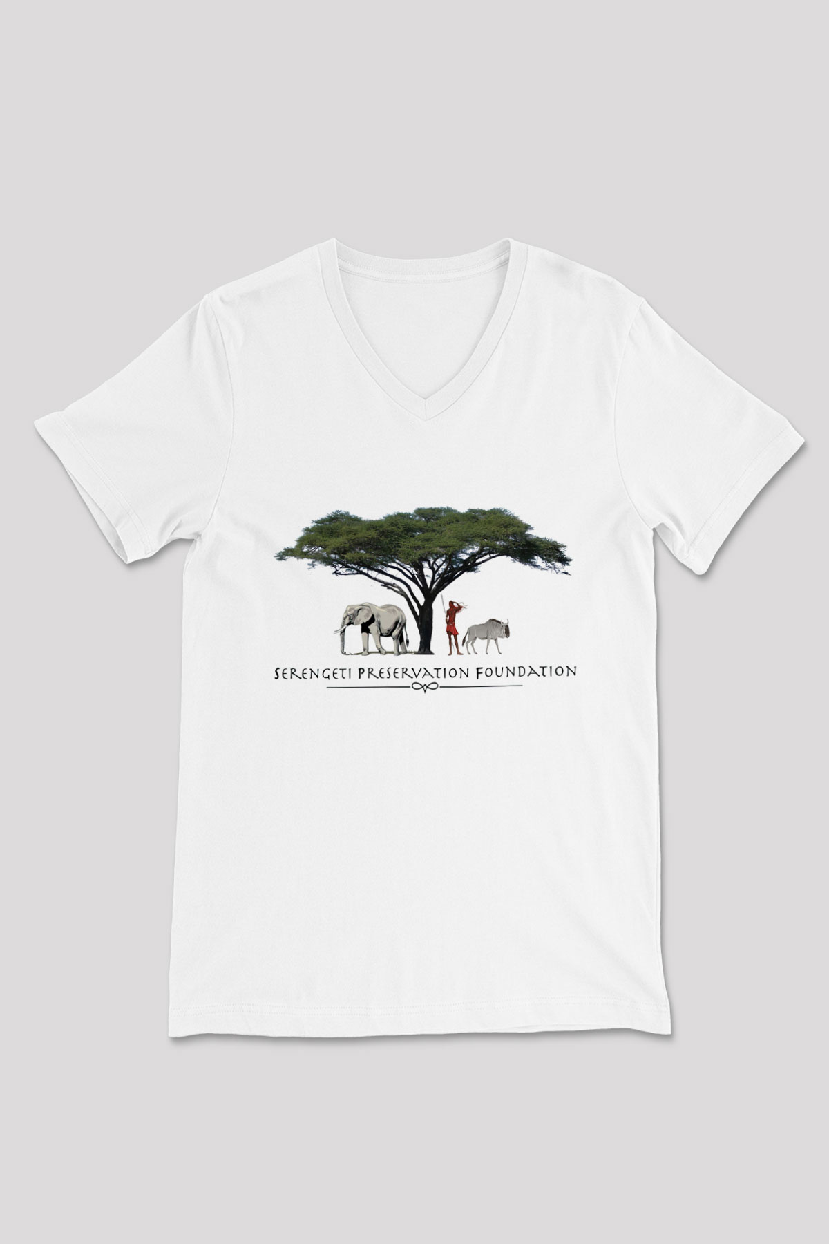Serengeti Milli Park Beyaz Unisex V Yaka Tişört T-Shirt
