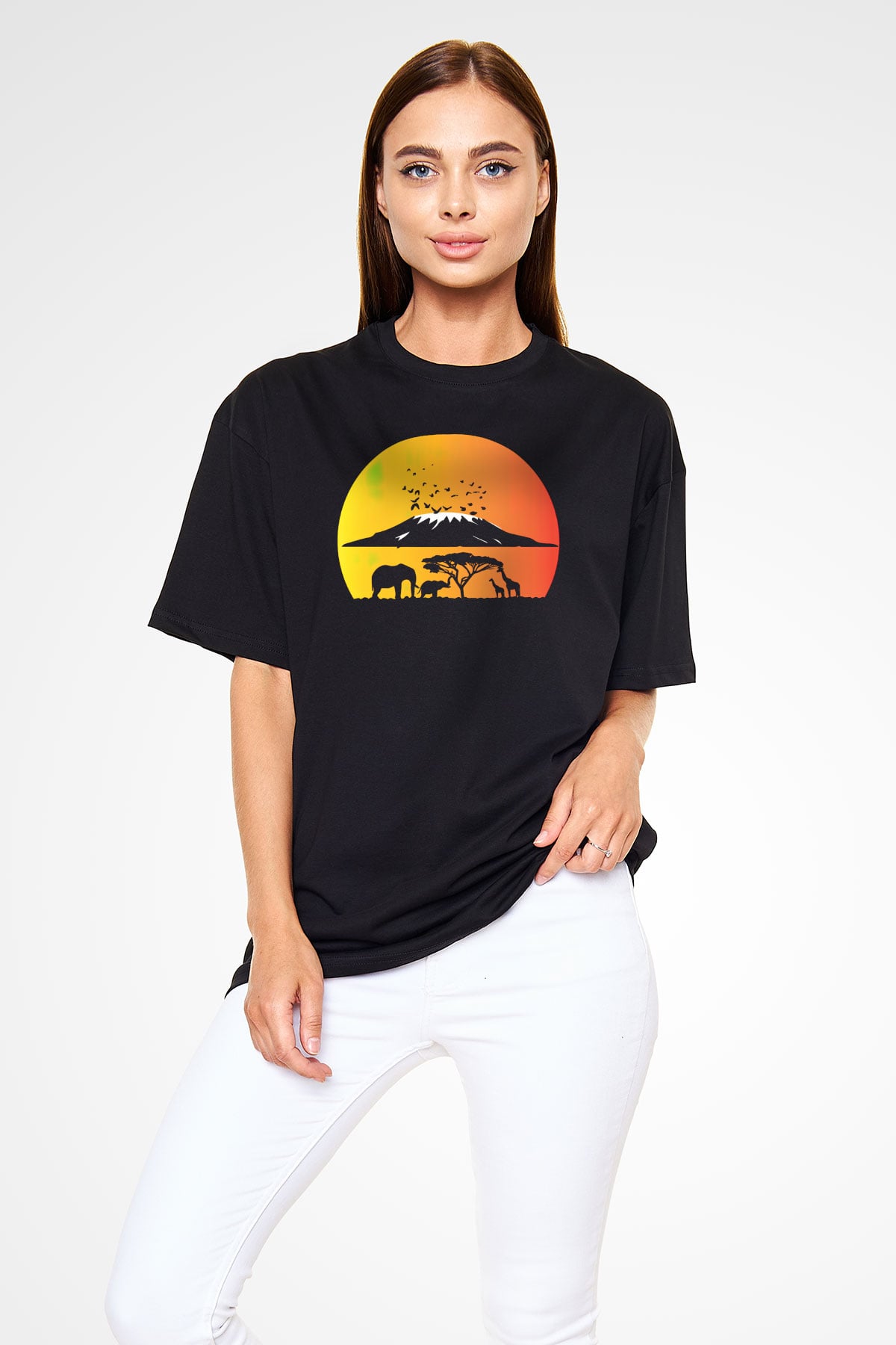 Serengeti Milli Park Siyah Unisex Oversize Tişört T-Shirt