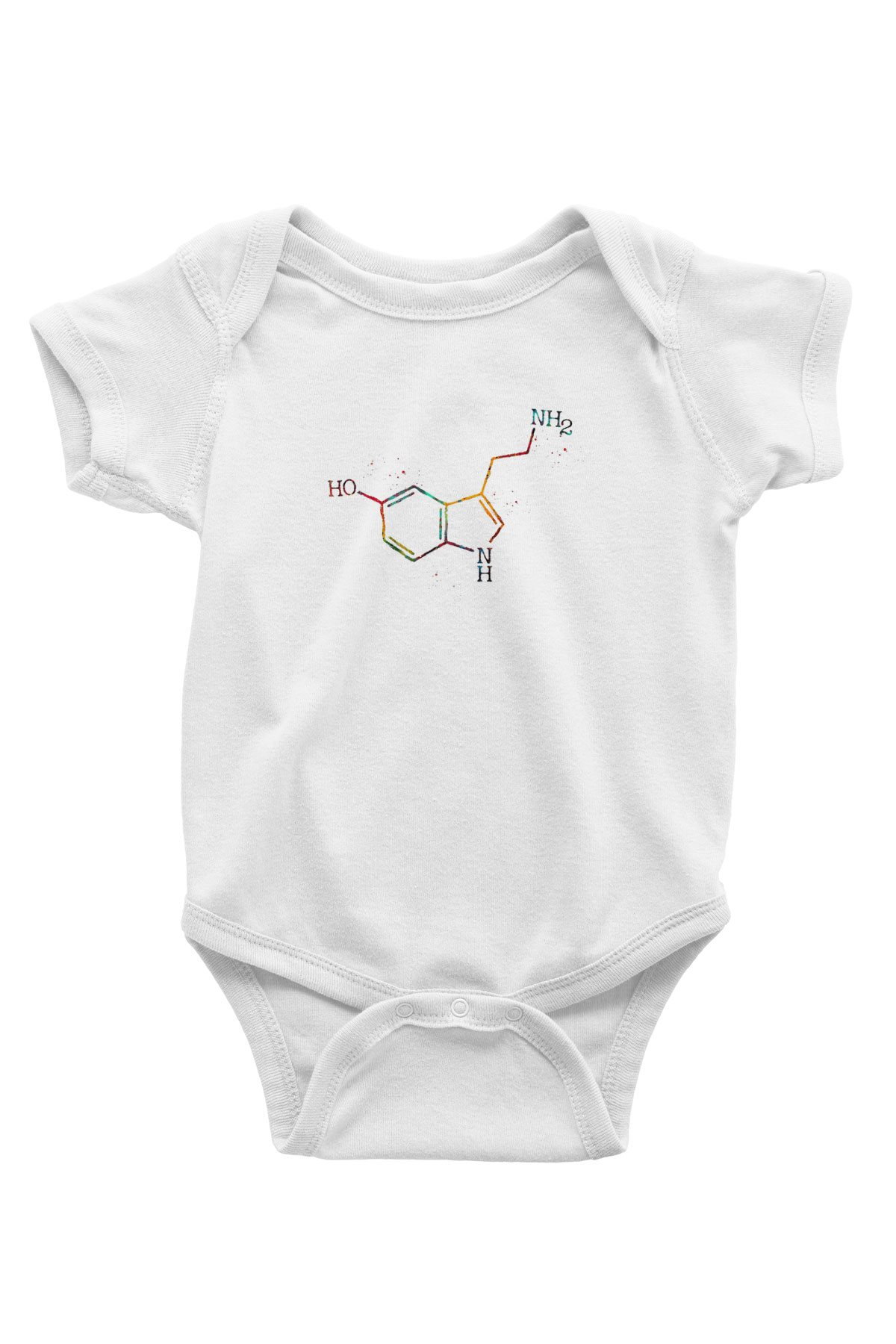 Serotonin Molekülü Baskılı Beyaz Bebek Body - Zıbın