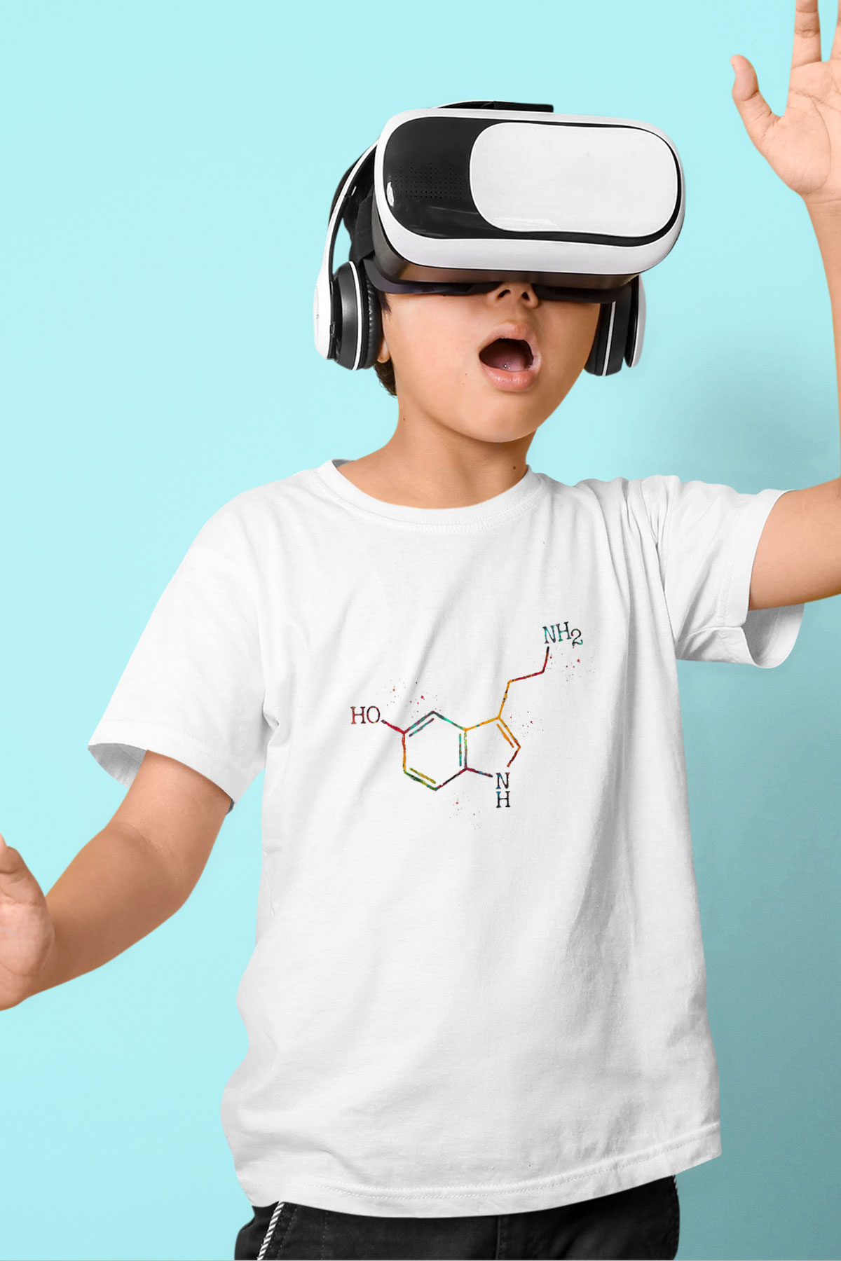 Serotonin Molekülü Baskılı Unisex Beyaz Çocuk Tişörtü - Tshirt