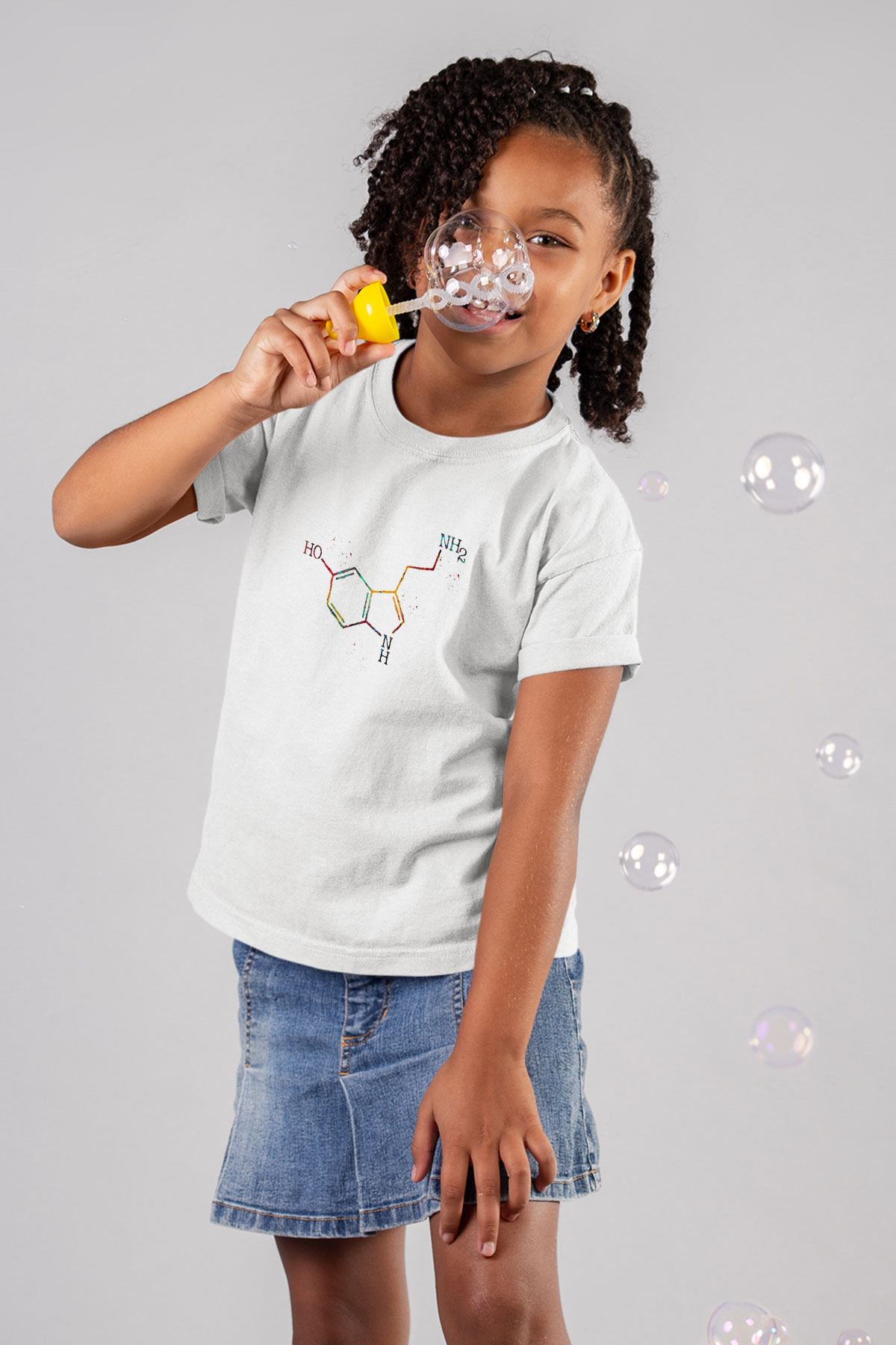 Serotonin Molekülü Baskılı Unisex Beyaz Çocuk Tişörtü - Tshirt