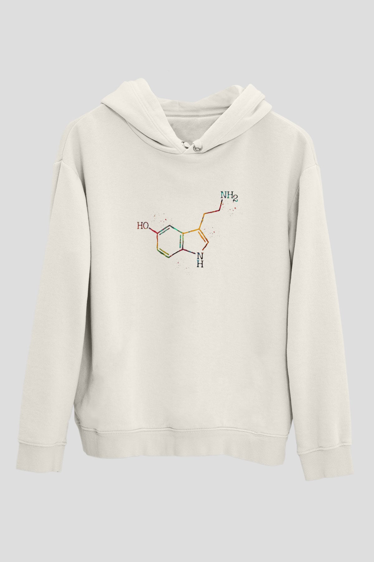 Serotonin Molekülü Baskılı Unisex Ekru Hoodie