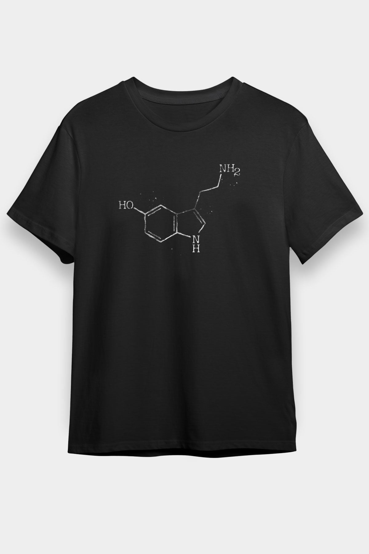 Serotonin Molekülü Baskılı Unisex Siyah Tişört - Tshirt