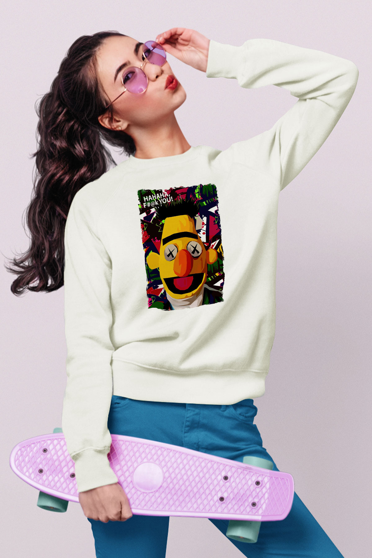 Sesame Street Susam Sokağı Beyaz Unisex  Sweatshirt