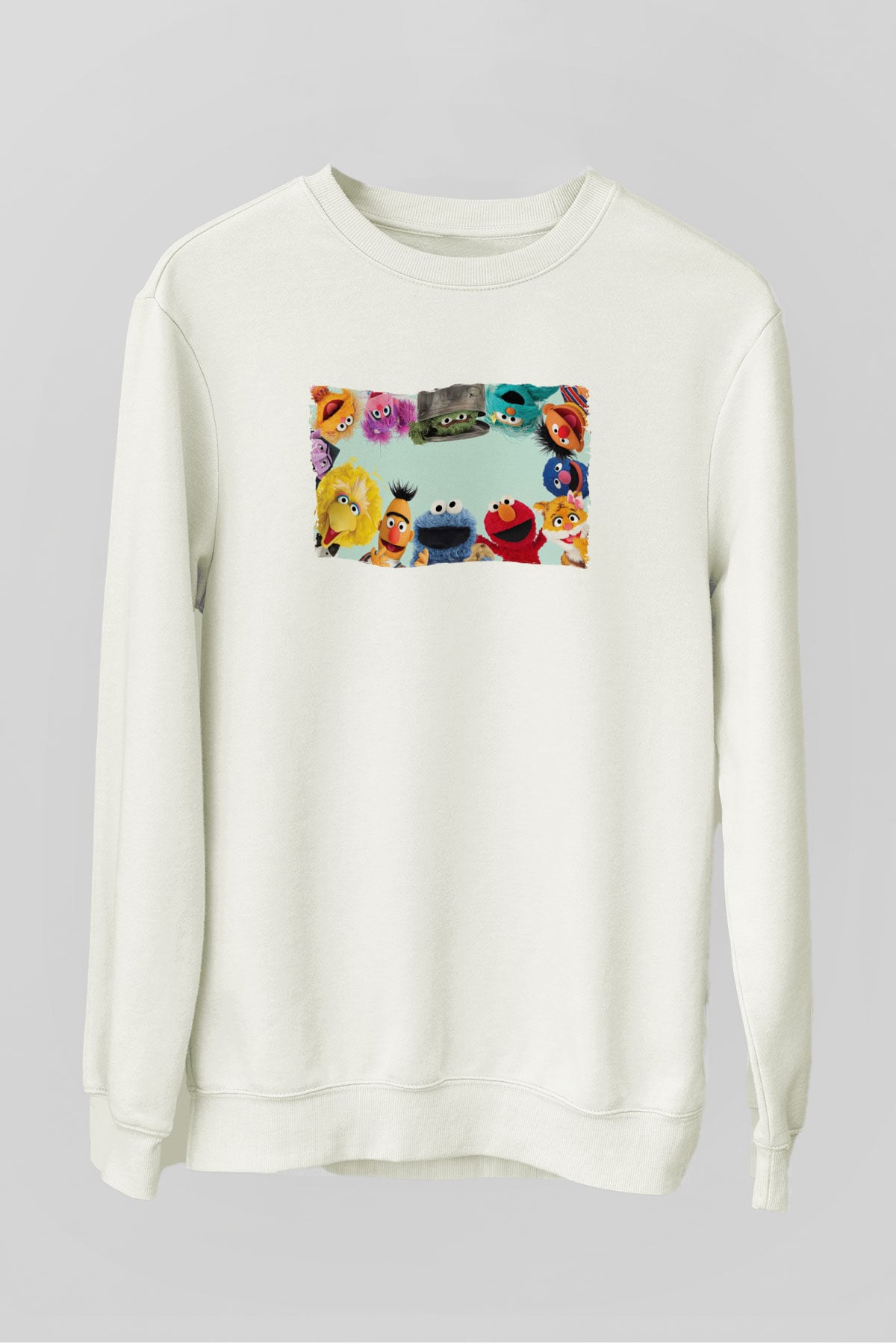 Sesame Street Susam Sokağı Beyaz Unisex  Sweatshirt