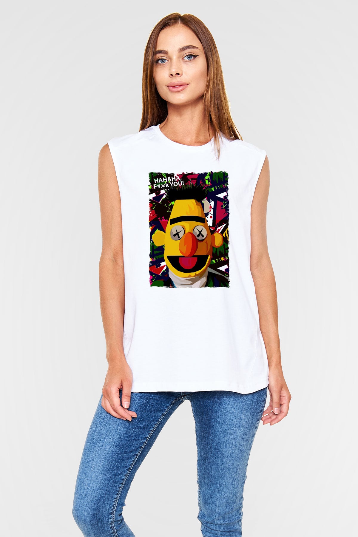 Sesame Street Susam Sokağı Beyaz Unisex  Kolsuz Tişört