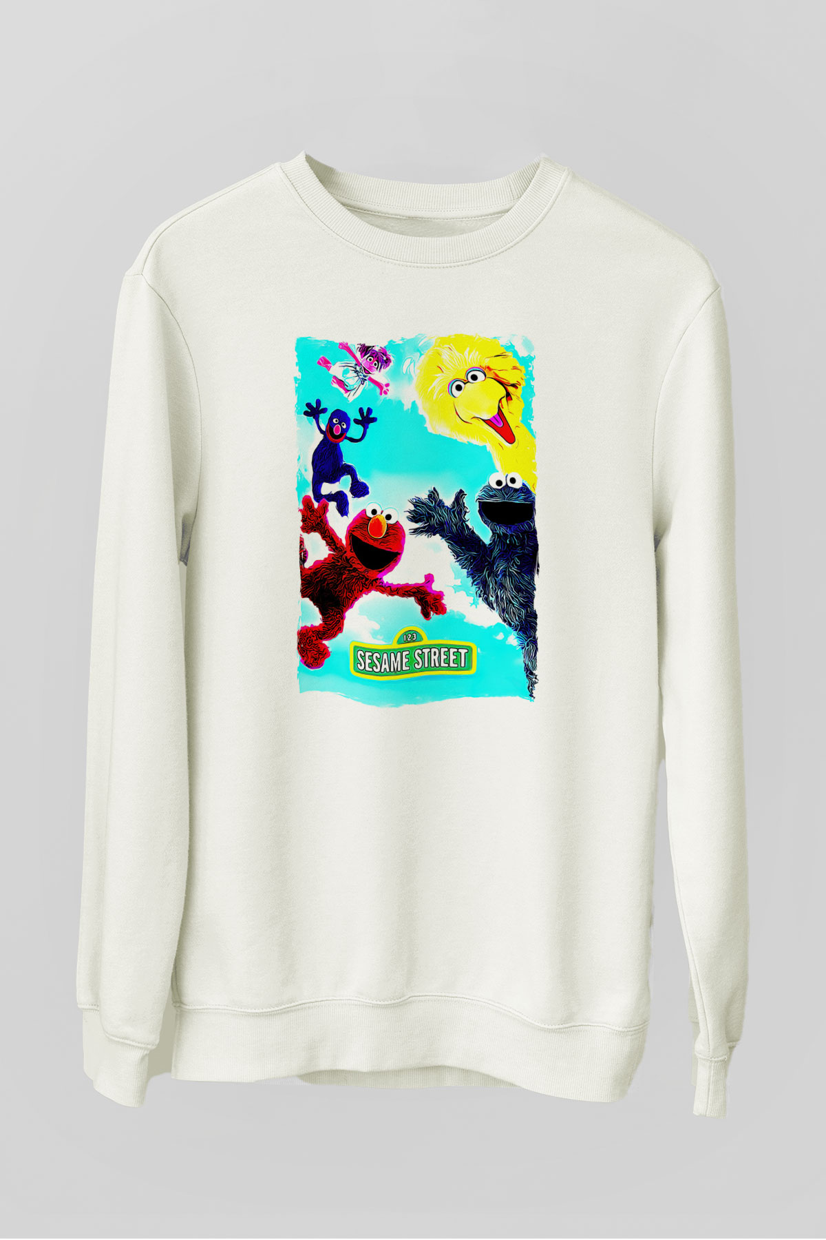 Sesame Street Susam Sokağı Beyaz Unisex  Sweatshirt