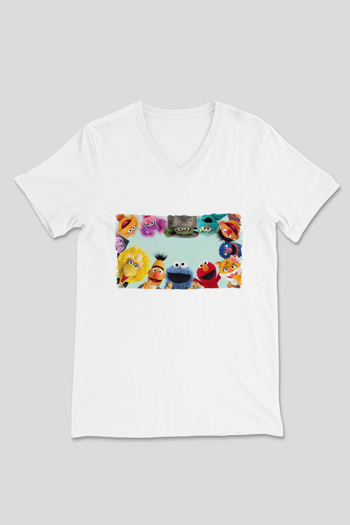 Sesame Street Susam Sokağı Beyaz Unisex  V Yaka Tişört