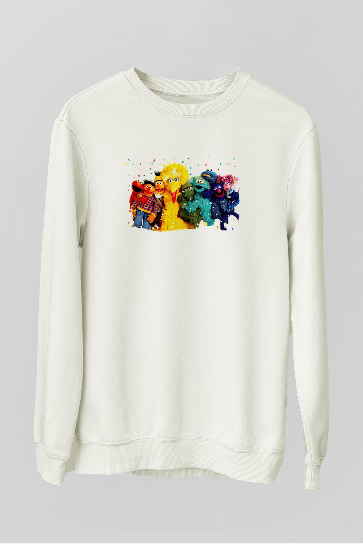 Sesame Street Susam Sokağı Beyaz Unisex  Sweatshirt