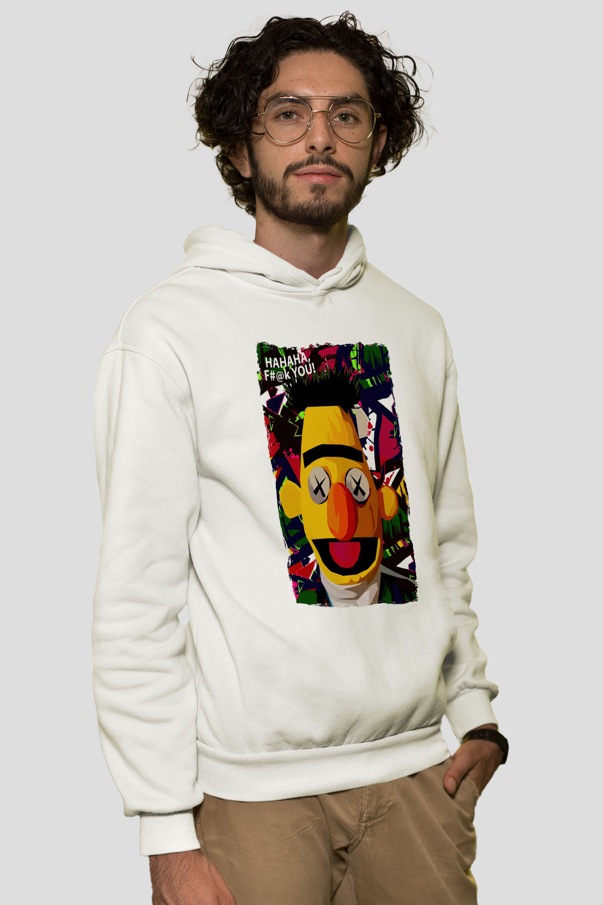 Sesame Street Susam Sokağı Beyaz Unisex Hoodie