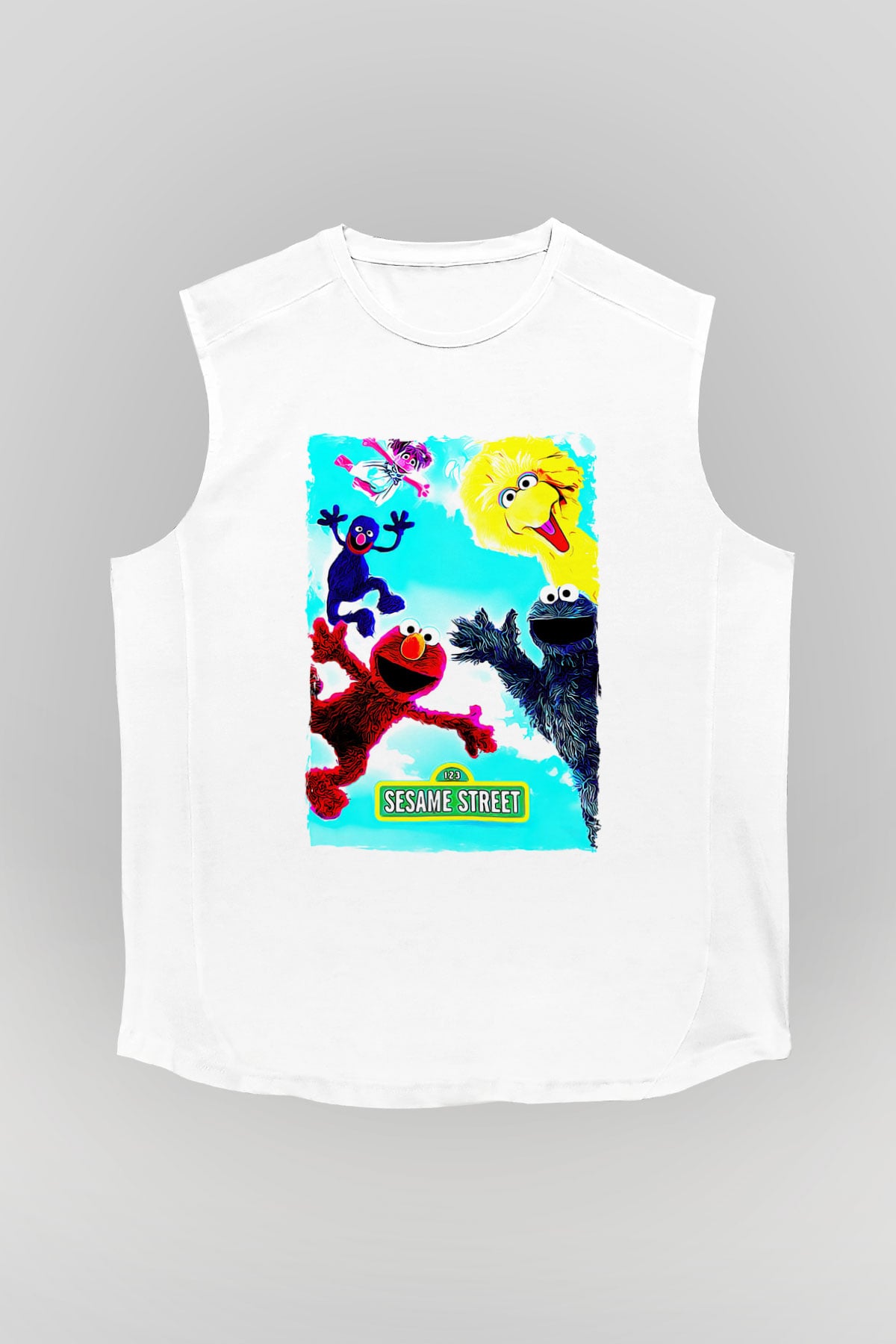 Sesame Street Susam Sokağı Beyaz Unisex  Kolsuz Tişört