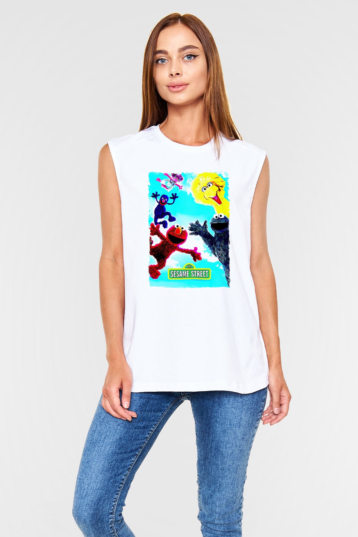 Sesame Street Susam Sokağı Beyaz Unisex  Kolsuz Tişört