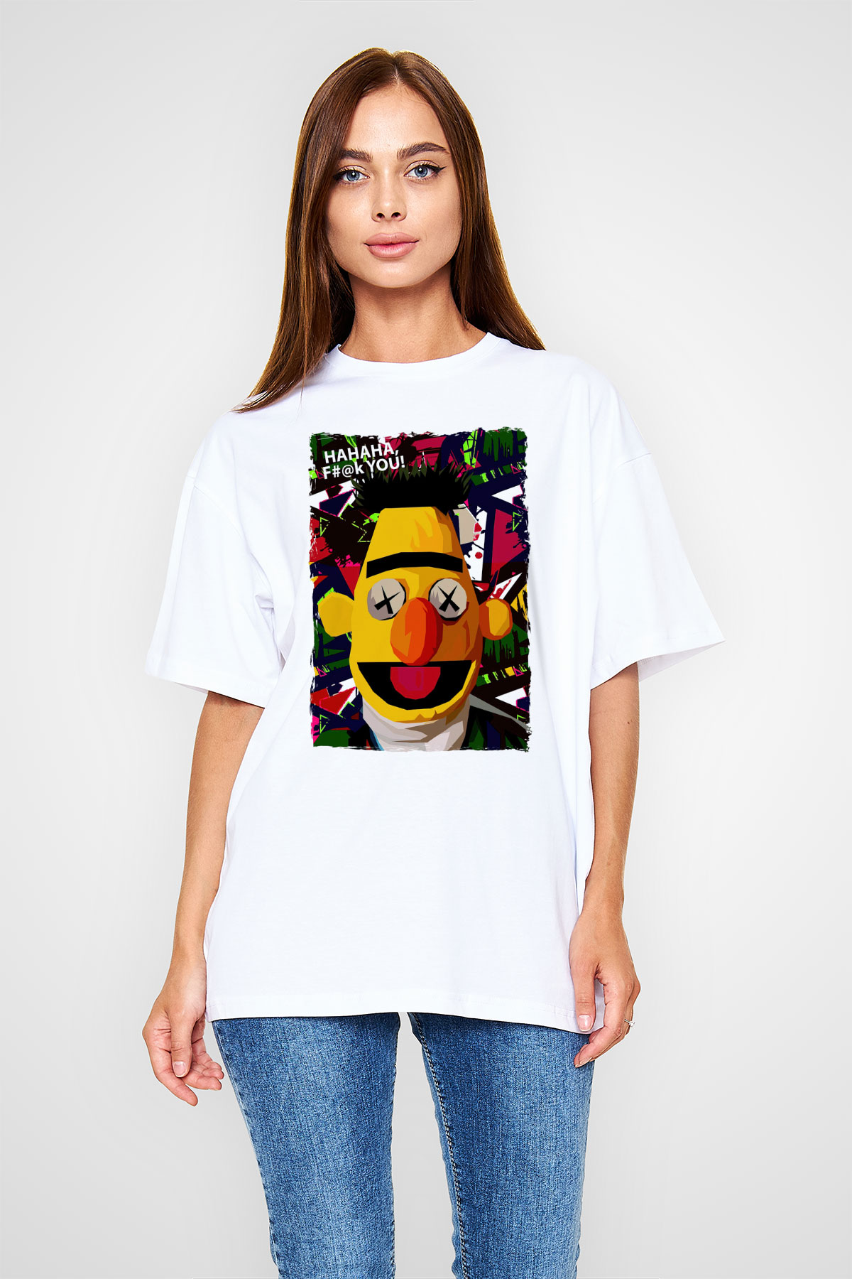 Sesame Street Susam Sokağı Beyaz Oversize Tişört