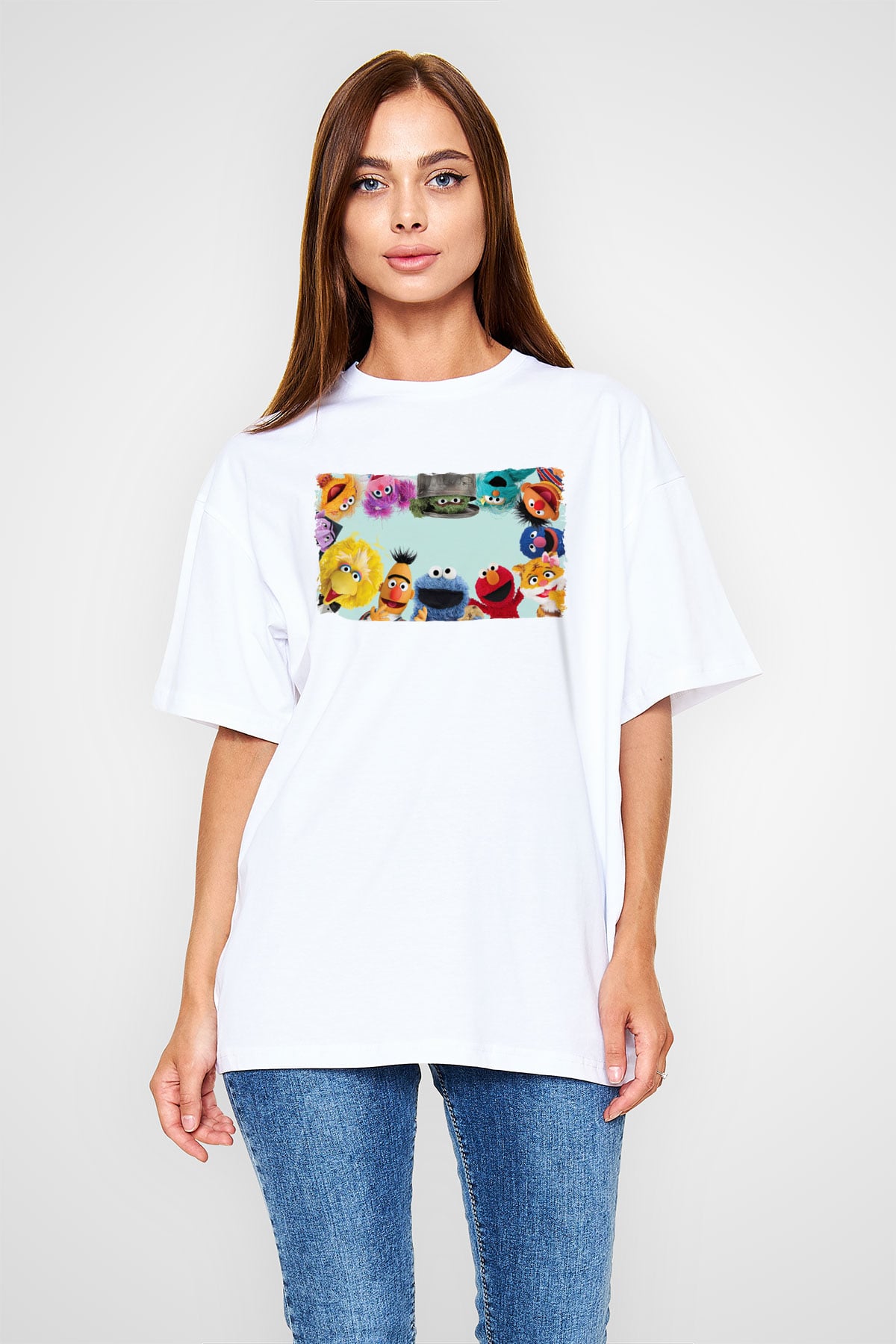Sesame Street Susam Sokağı Beyaz Oversize Tişört