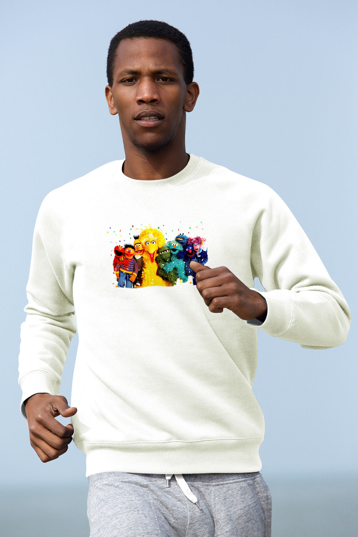 Sesame Street Susam Sokağı Beyaz Unisex  Sweatshirt