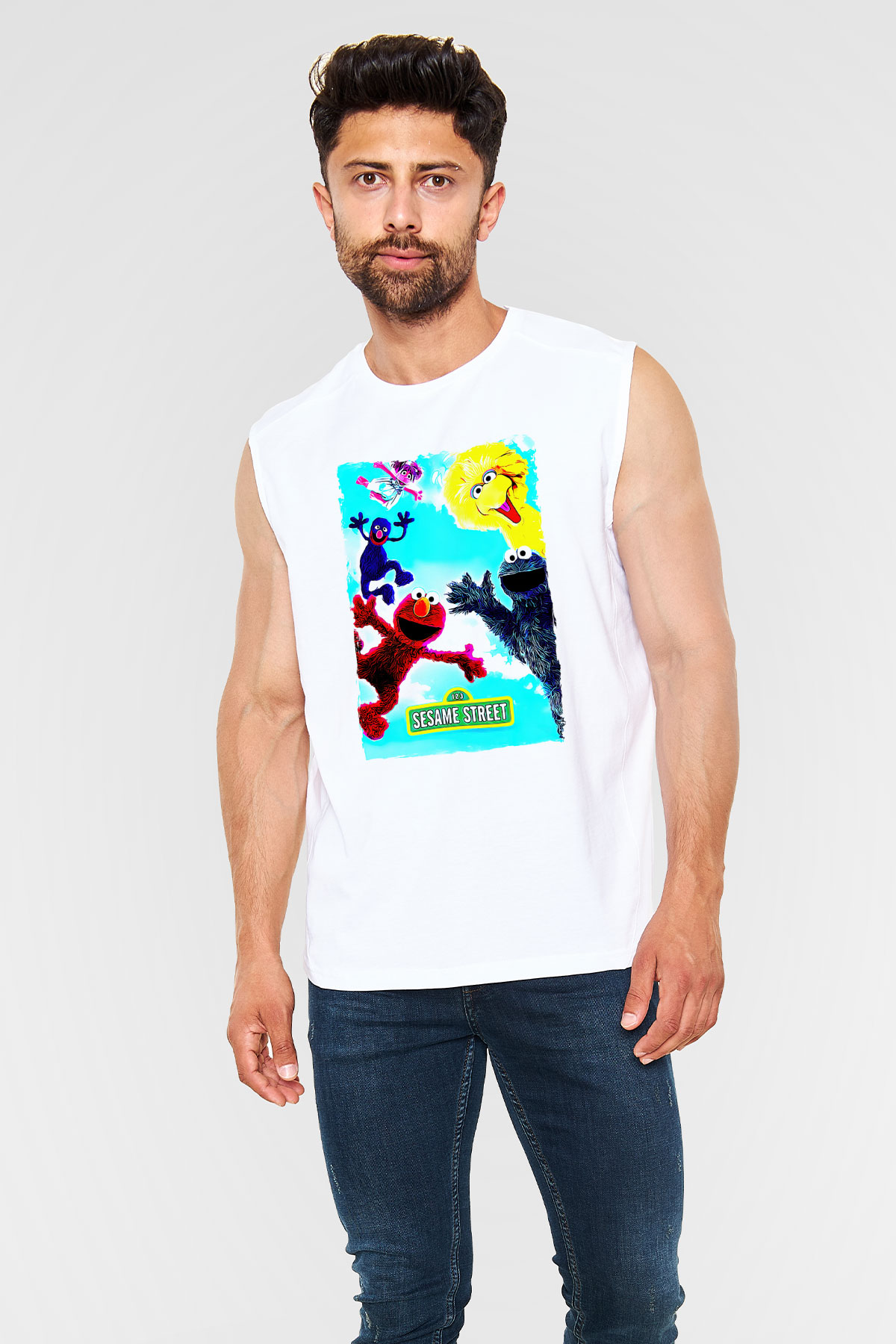 Sesame Street Susam Sokağı Beyaz Unisex  Kolsuz Tişört