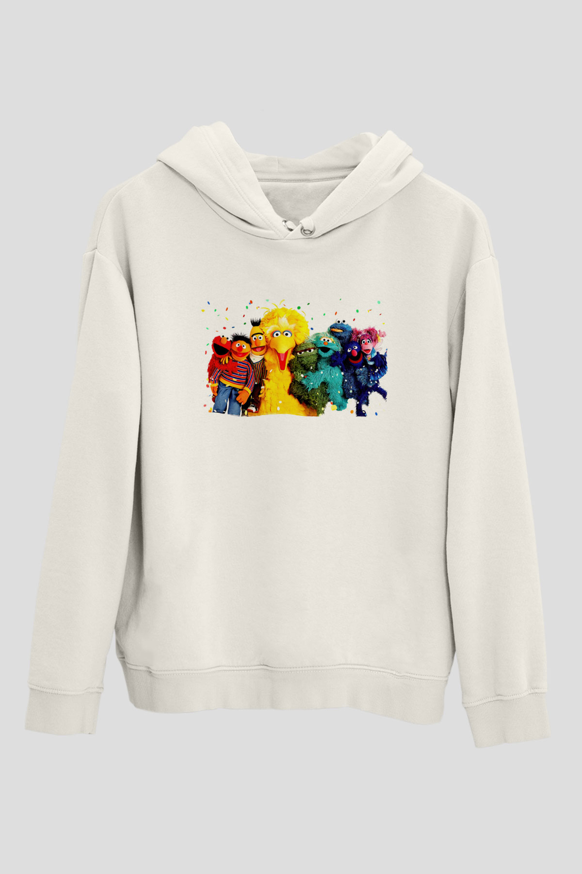 Sesame Street Susam Sokağı Beyaz Unisex Hoodie