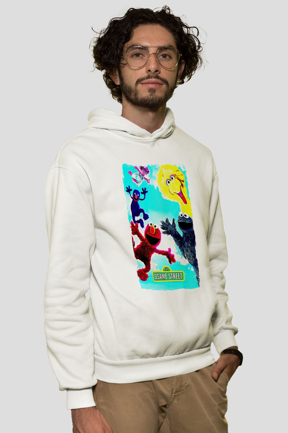 Sesame Street Susam Sokağı Beyaz Unisex Hoodie