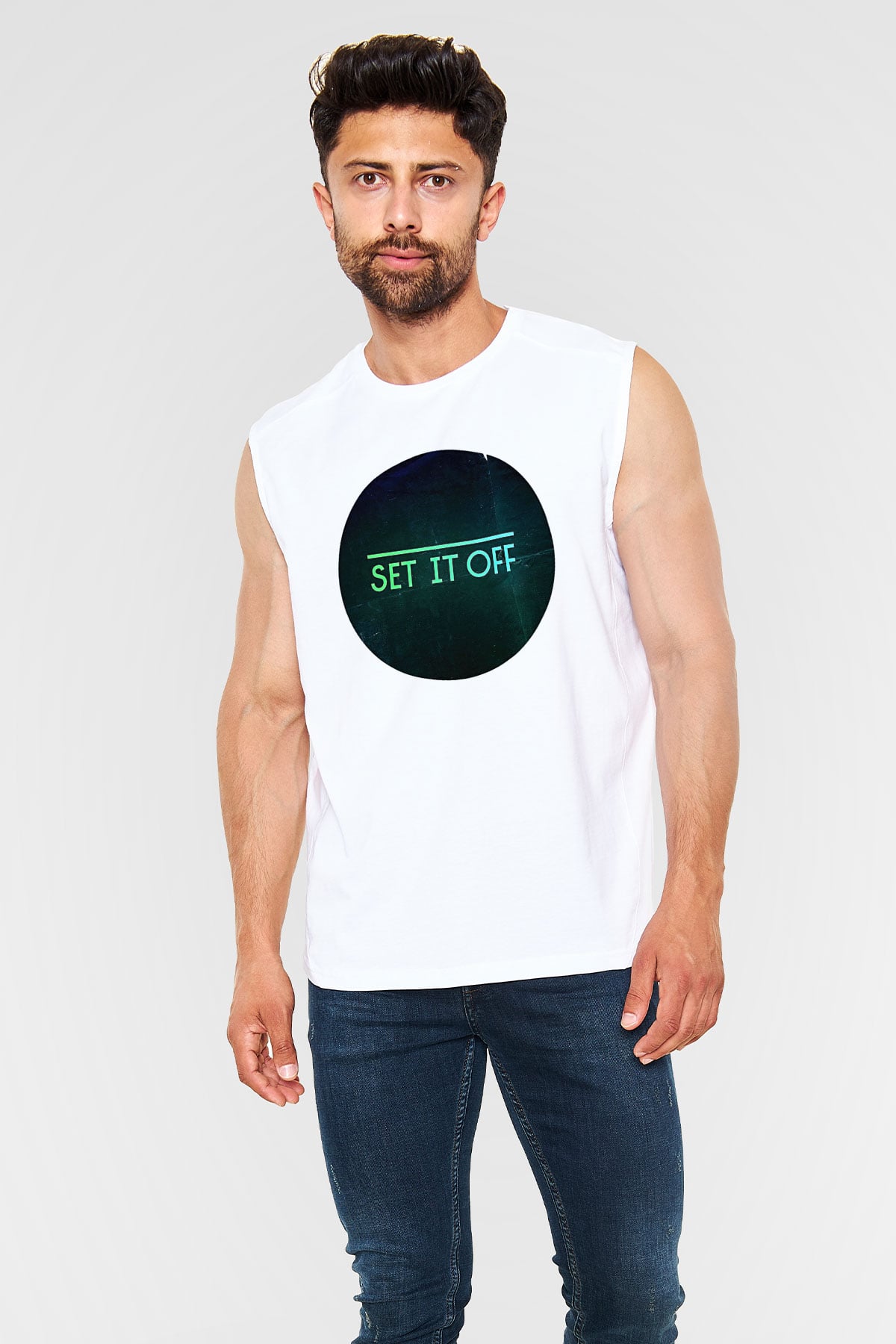 Set it off  Baskılı Beyaz Unisex Kolsuz Tişört - Tshirt