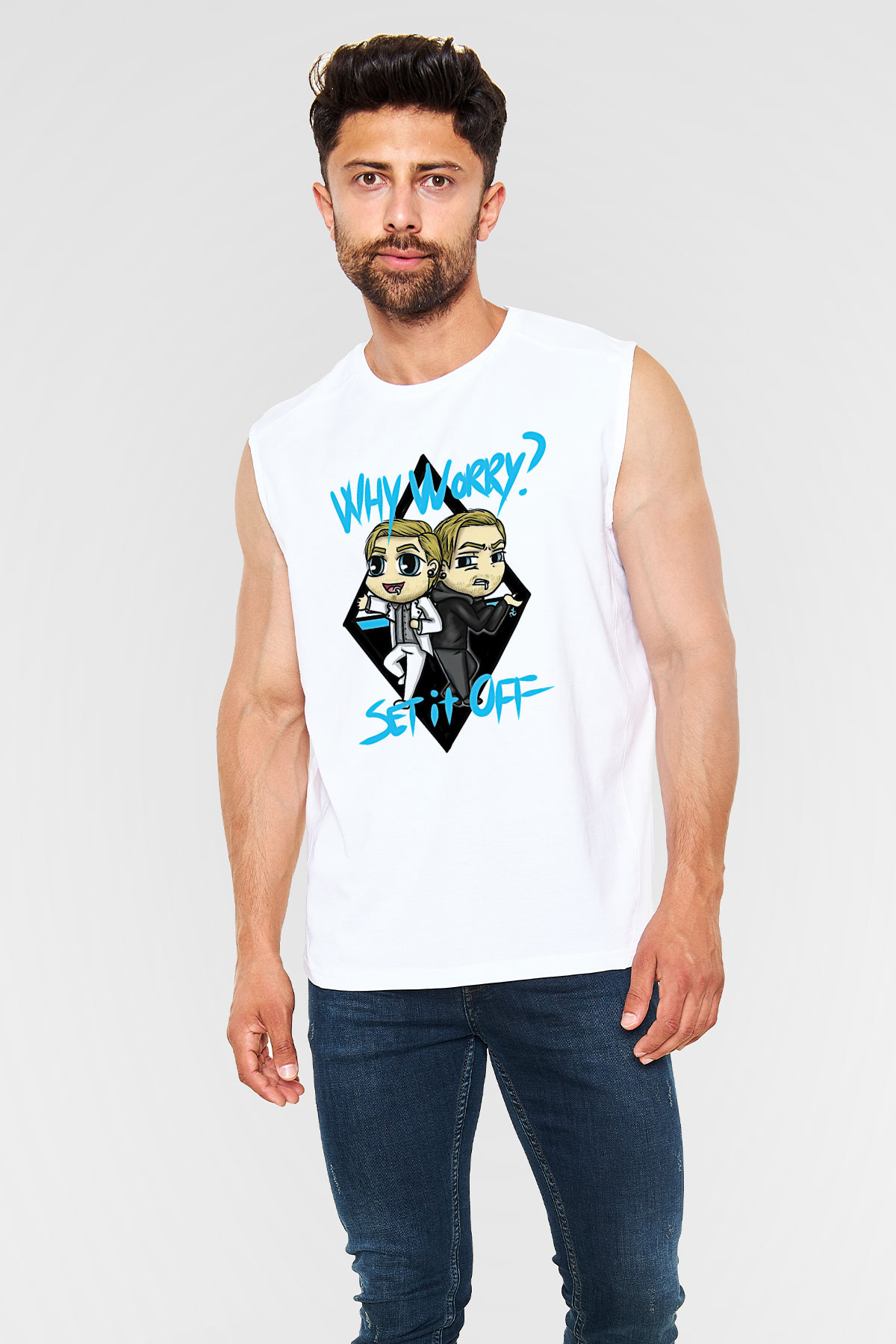 Set it off  Baskılı Beyaz Unisex Kolsuz Tişört - Tshirt