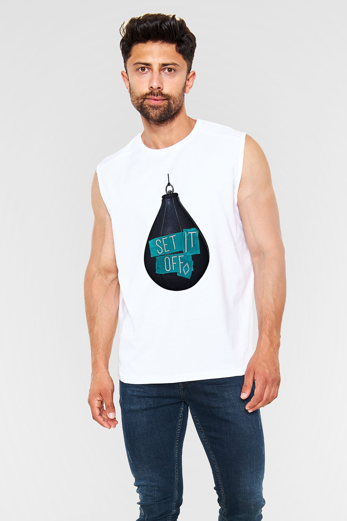 Set it off  Baskılı Beyaz Unisex Kolsuz Tişört - Tshirt