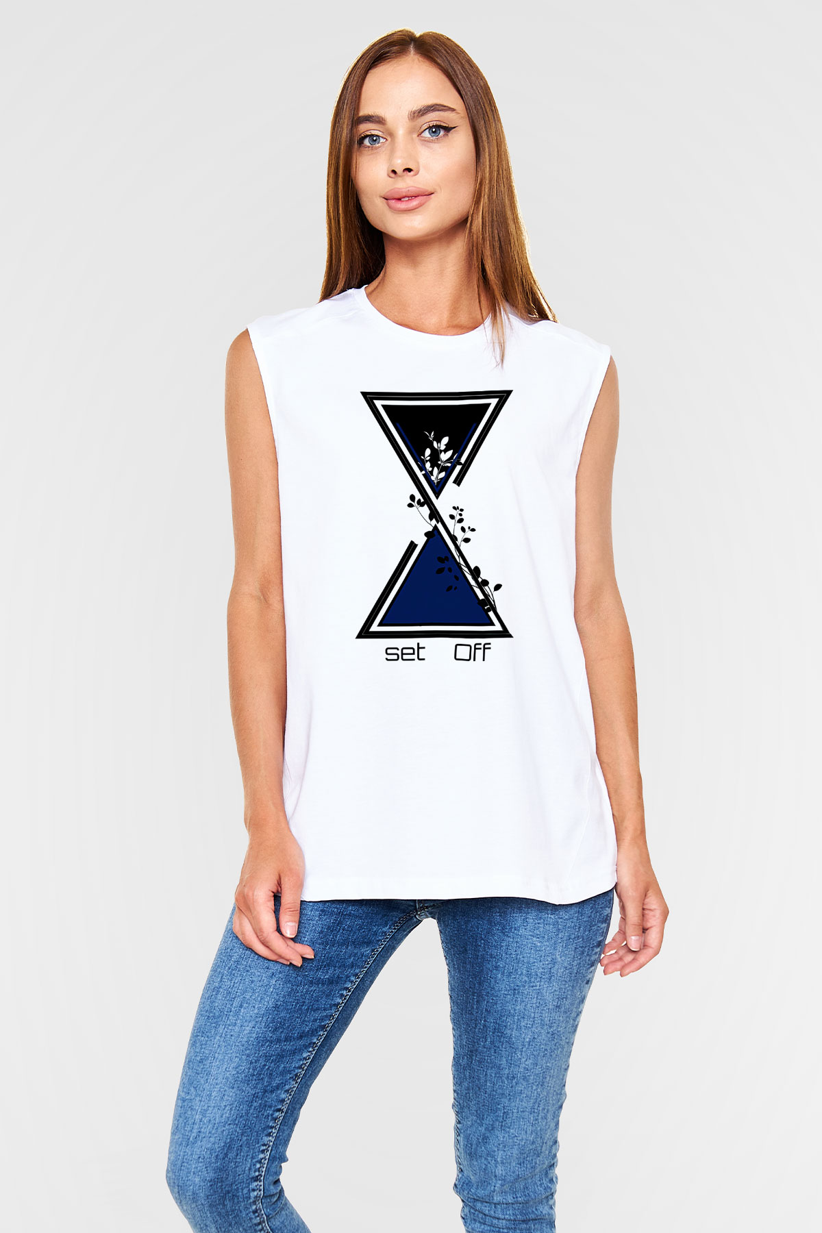 Set it off  Baskılı Beyaz Unisex Kolsuz Tişört - Tshirt